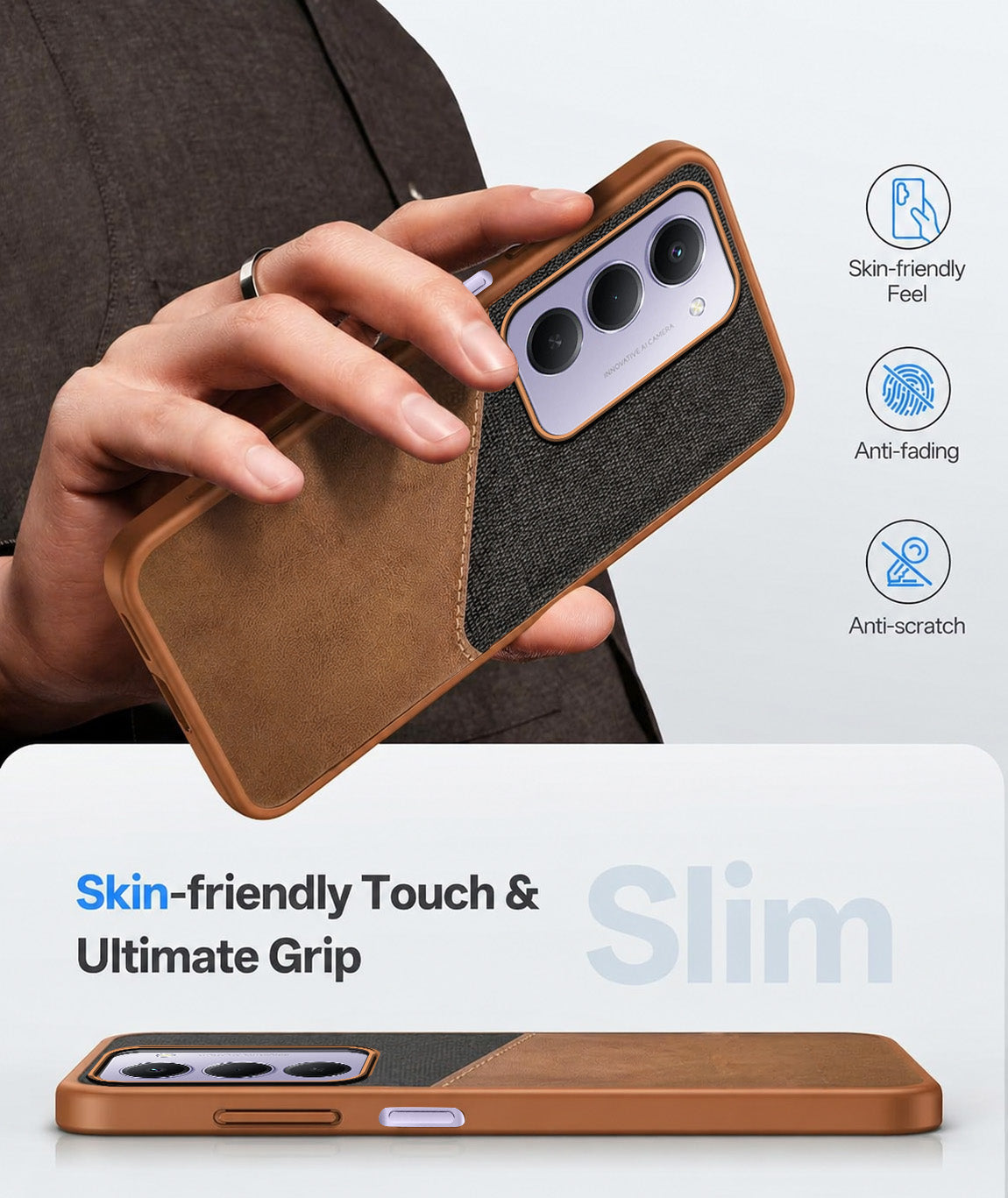 For Redmi 15 Back Cover Case (Dual PU Leather Stitch | Professional Minimalist | Soft and Flexible)
