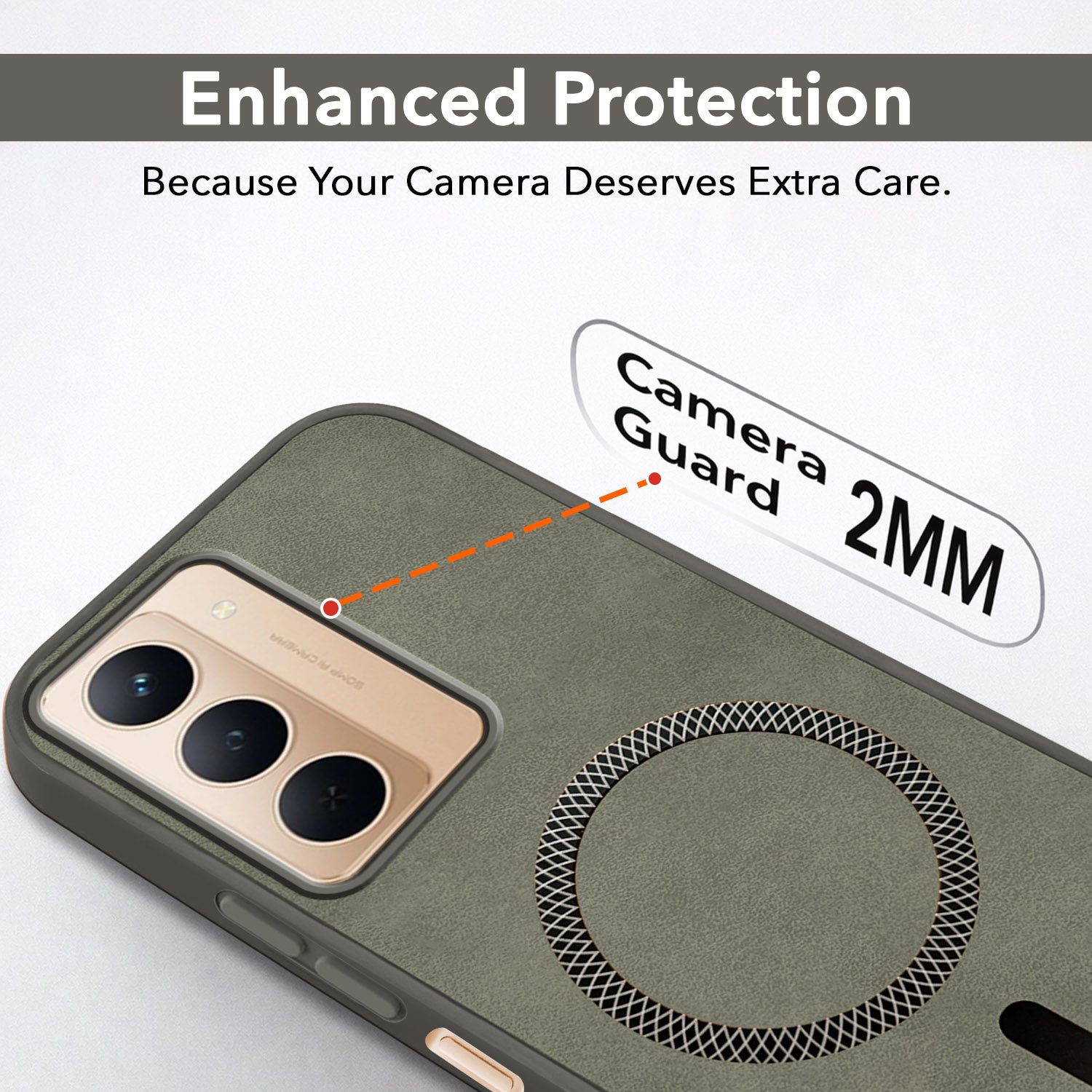 For Realme P3x Back Cover Case Leather Finish (MagSafe Compatible Wireless Charging | Soft Touch | Camera Bump Protection)