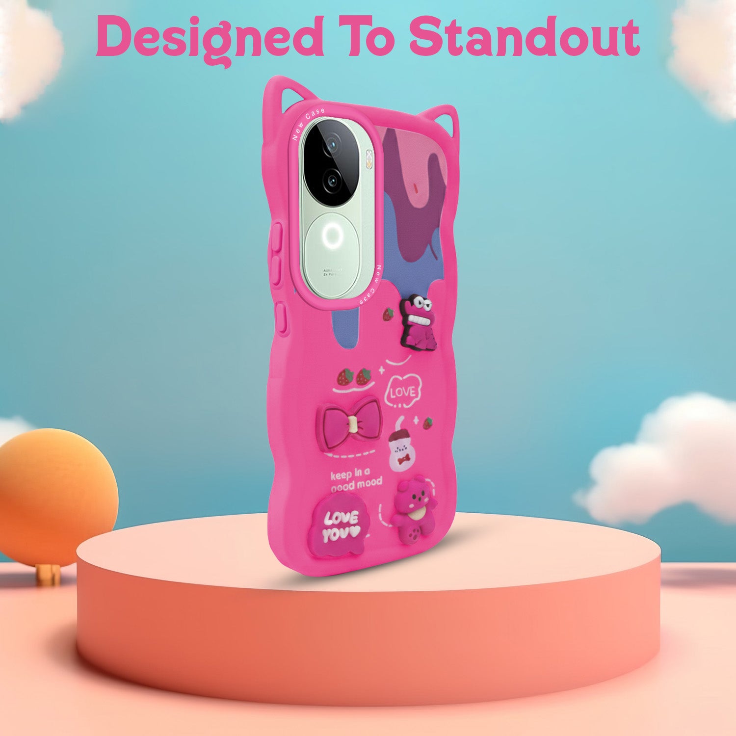 For Vivo iQOO Z9s Back Case Cover Strap (3D embossed Figures | Strap Holder | 360* Soft Cushion with Camera Bump)