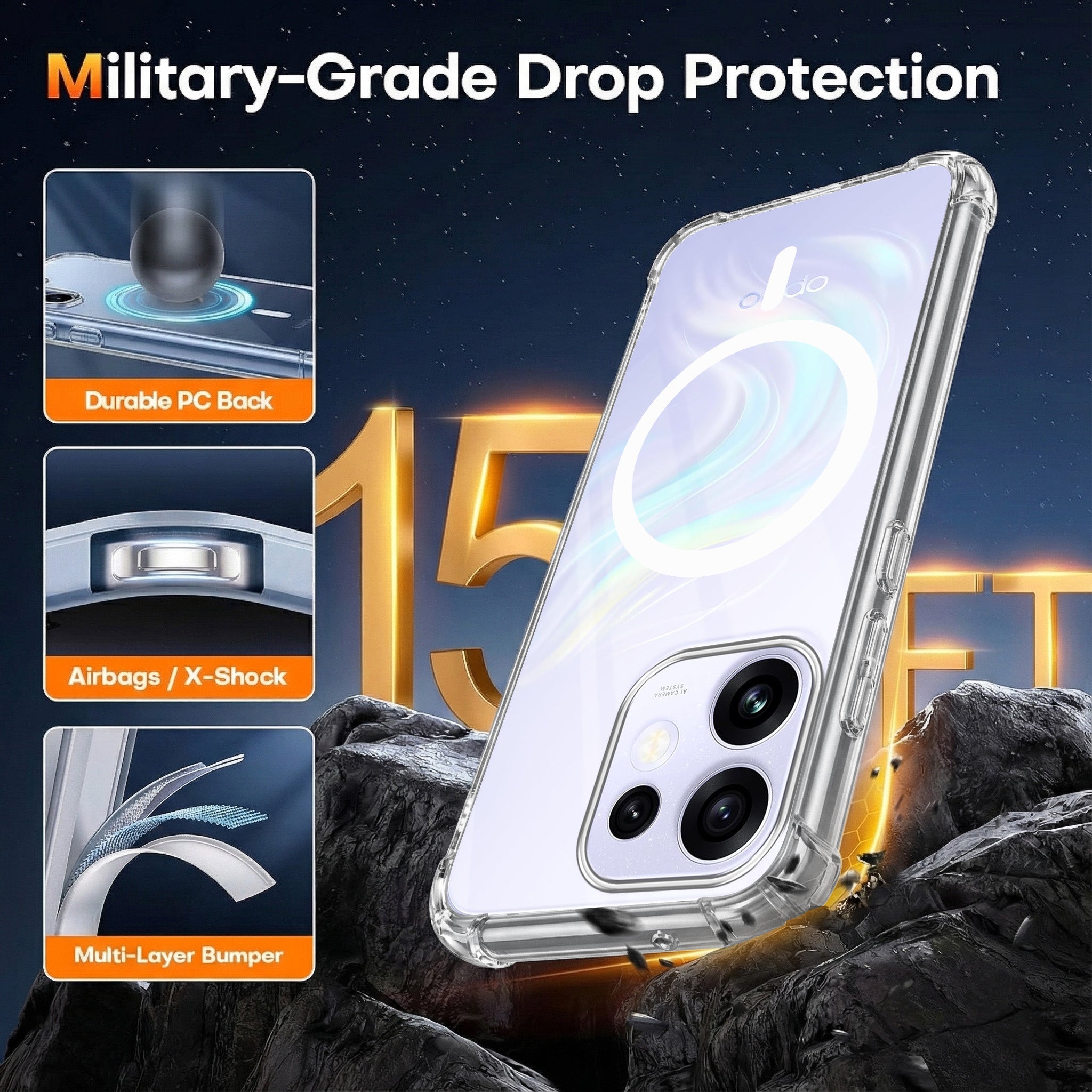 For Oppo Reno 16 Back Cover Shockproof Crystal-Clear (Magsafe Wireless Support | Drop & Camera Protection | Hard Polycarbonate)