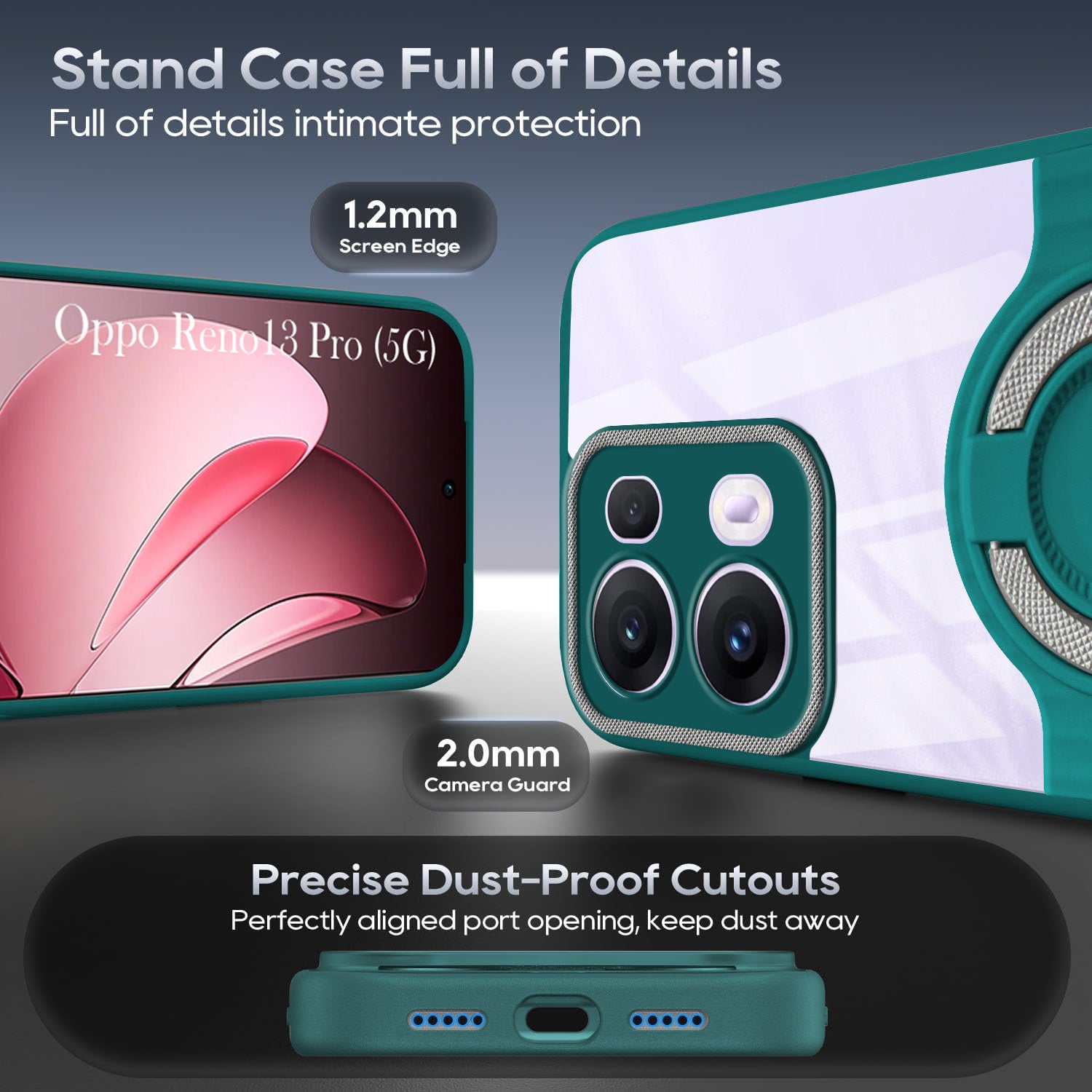For Oppo Reno13 Pro 5G | Oppo Reno 13 Pro 5G Back Cover Case with stand (Built-in Ring Holder Kickstand | Lifetime Anti Yellow | Camera Protection)