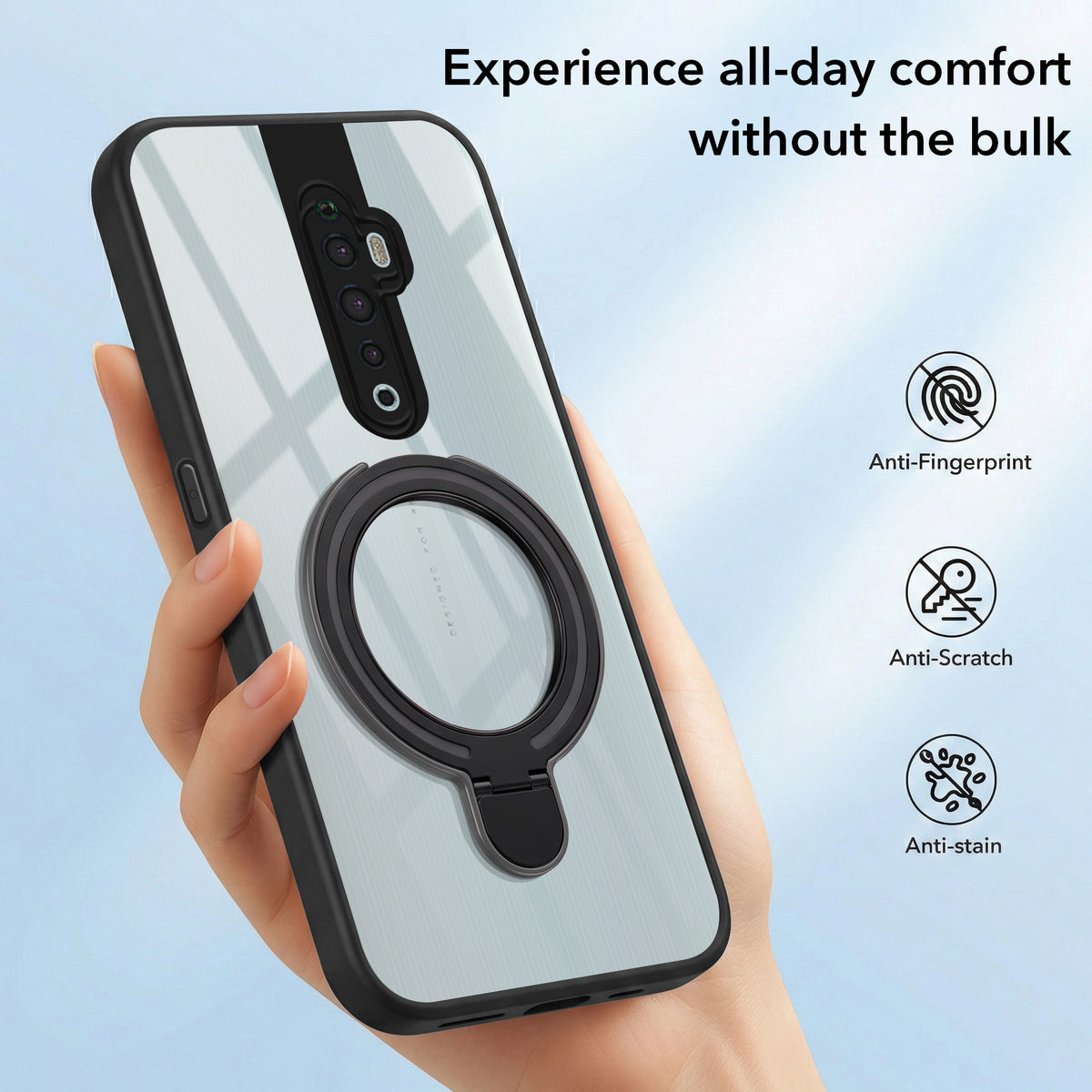 For Oppo Reno2 Z | Reno 2Z | Reno 2F | 2 F Back Cover Case (Kick Stand Ring Holder | Life time Anti Yellow | Camera Protection)