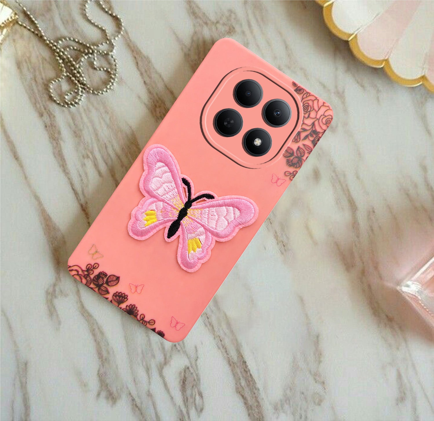 For Poco M8 5G Back Cover Case (Soft Butterfly Embroidery | Women Teen Girls | Camera Protection| Matte Silicone)