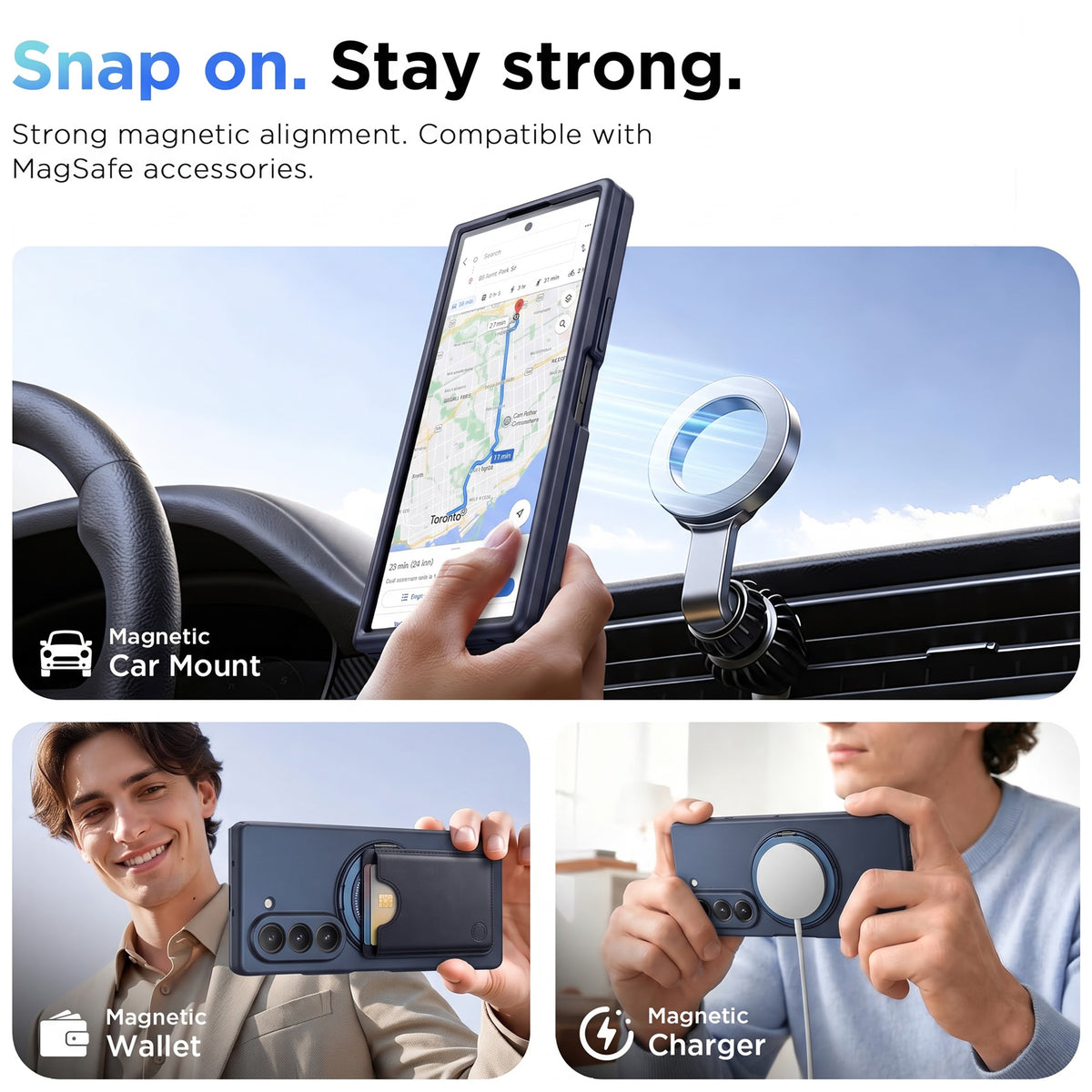 For Samsung Galaxy Z Fold 5 5G Back Cover Case (360° Rotating Kickstand Ring | Shockproof Camera Protection | Magnetic MagSafe Wireless Charging Support)