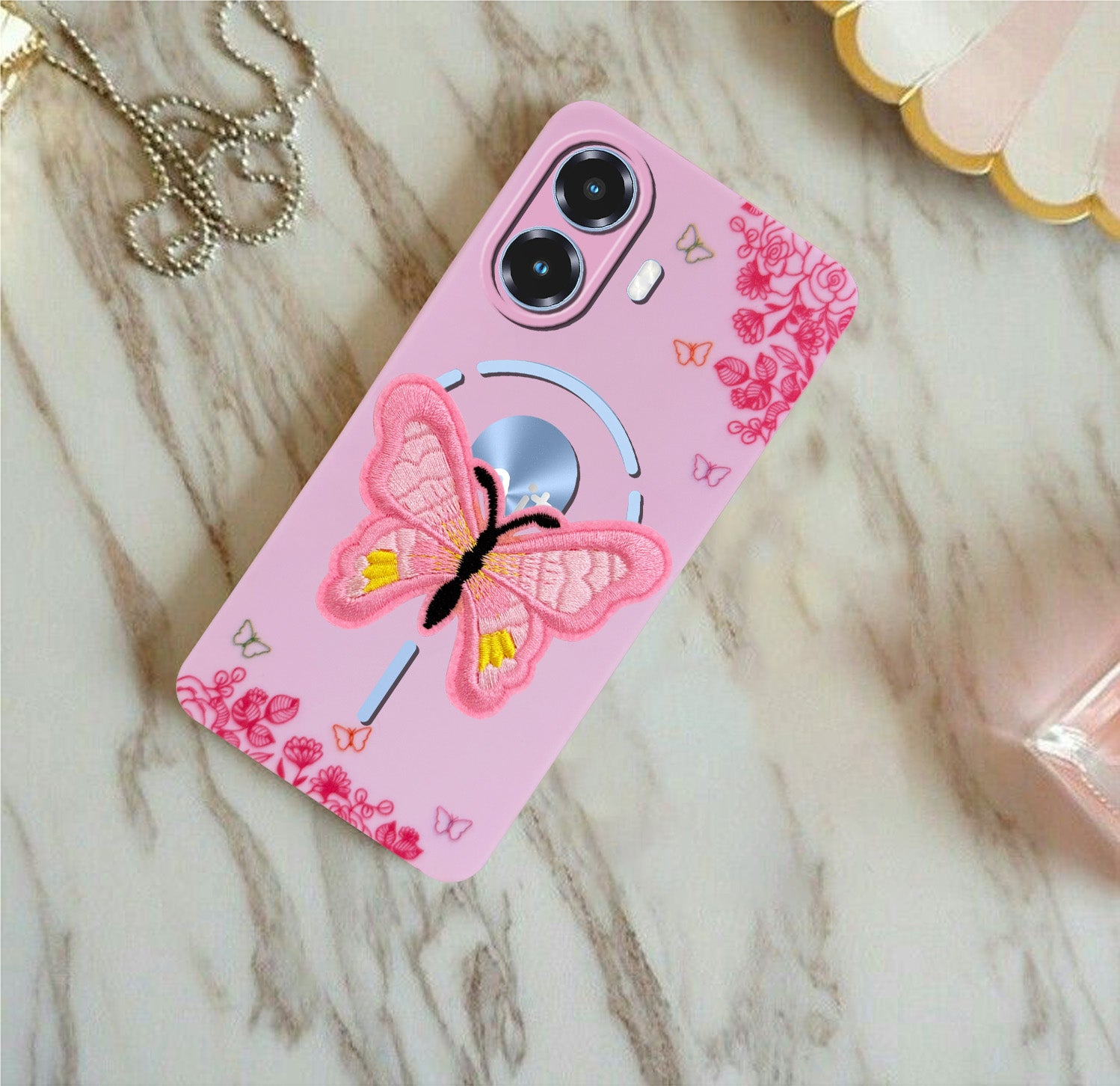 For Ai+ Nova 2 Ultra 5G Back Cover Case (Soft Butterfly Embroidery | Women Teen Girls | Camera Protection| Matte Silicone)