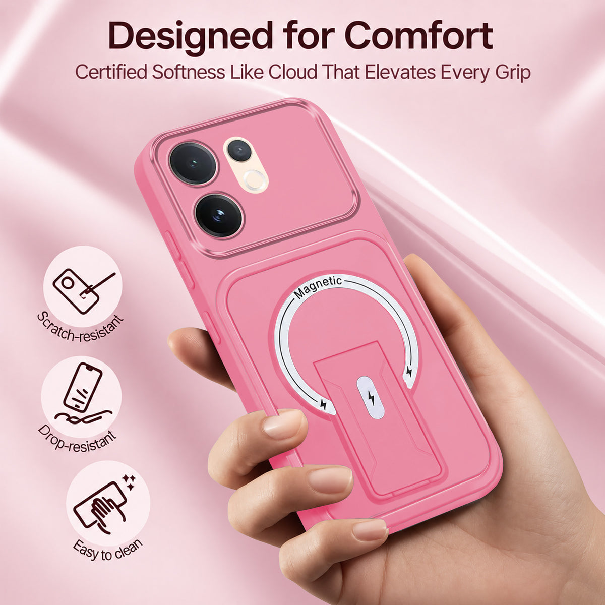 For Vivo V60 | Vivo T4 Pro Back Case Cover Metallic (Hybrid Armor Kickstand | MagSafe Compatible | Camera Protection Shockproof)