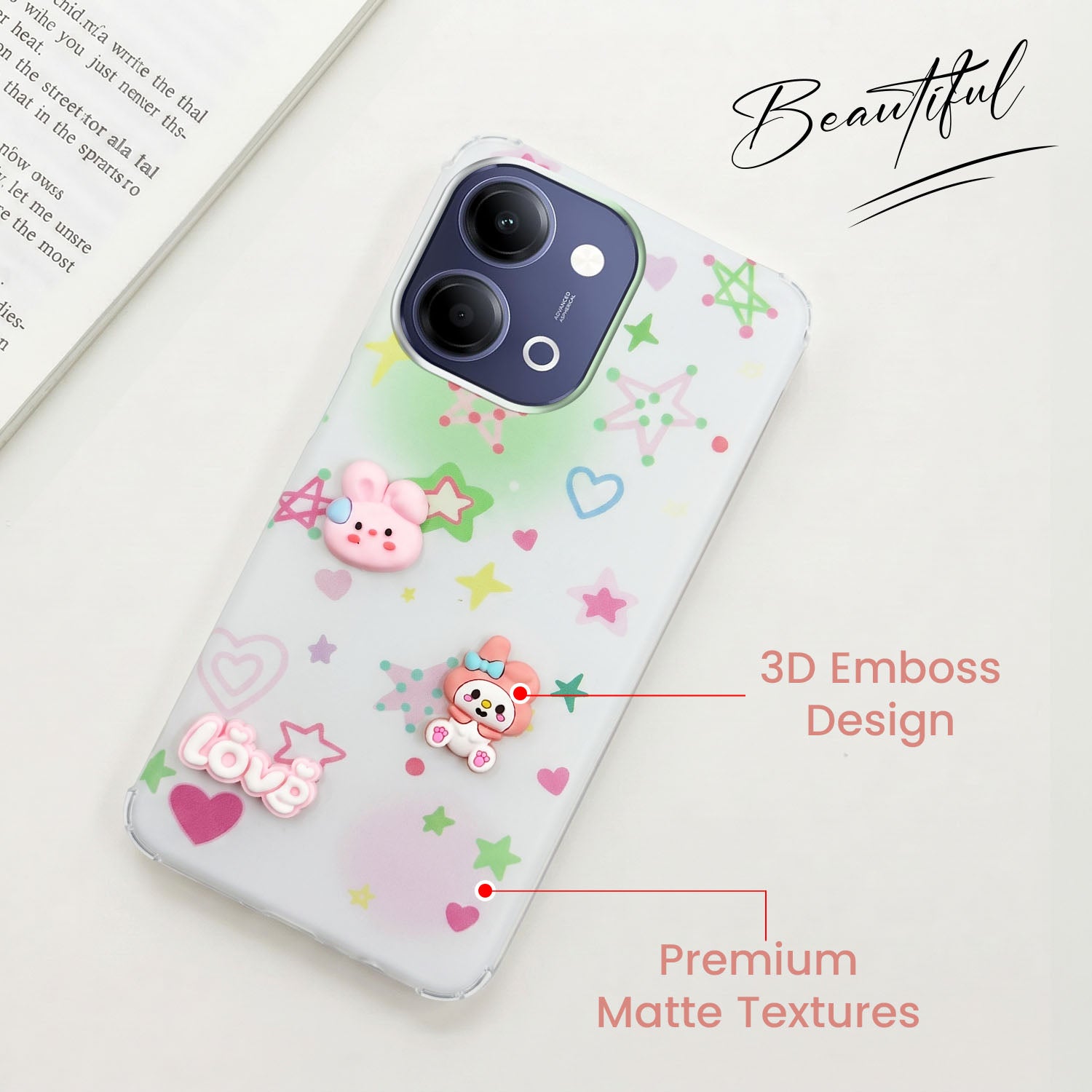 For Vivo Y11 | Vivo Y21 5G Back Cover Case (3D Cute Cartoons | Hard Back Side Soft | Matte Premium Finish | HD Printing)