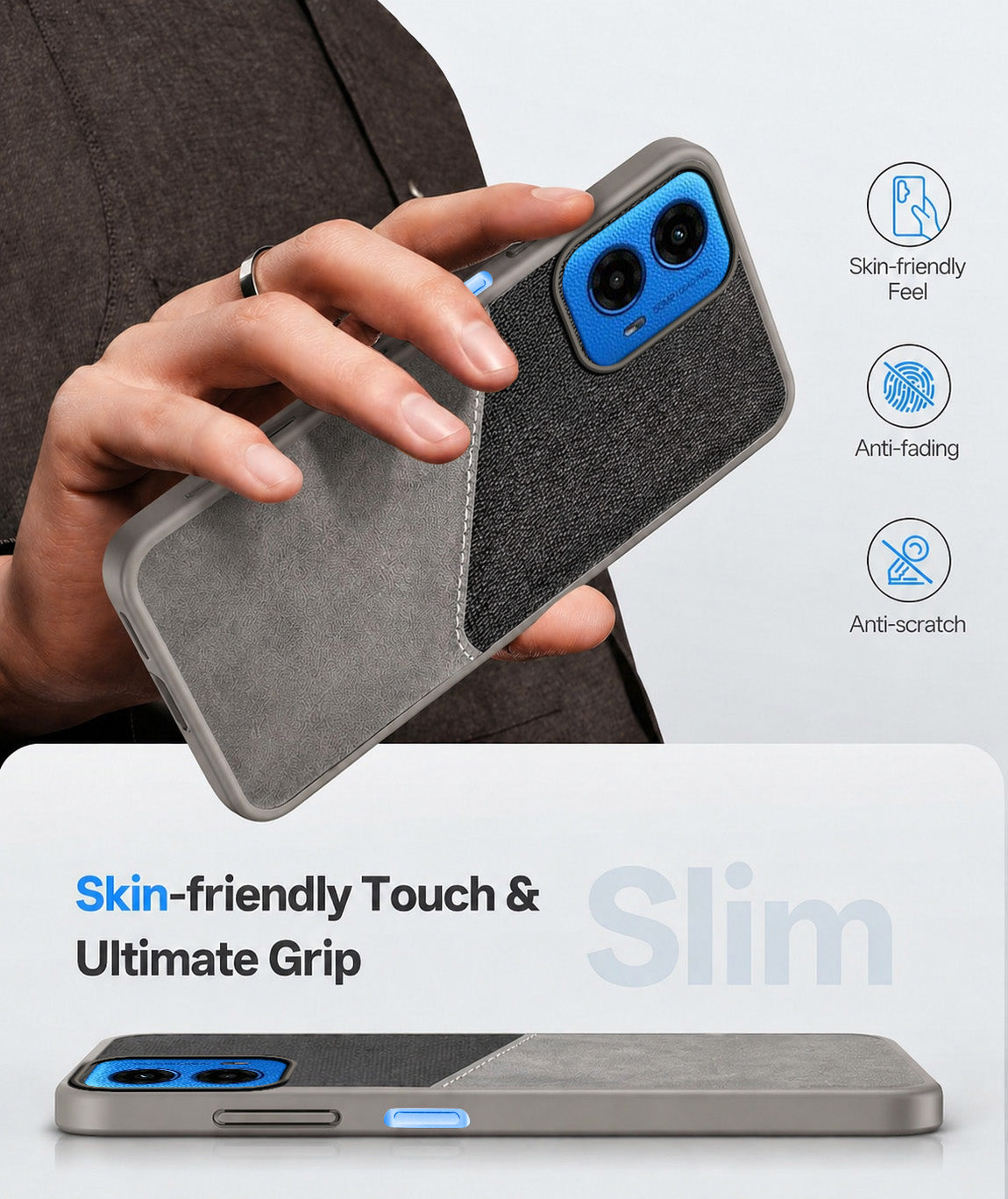 For Motorola Moto G45 Back Cover Case (Dual PU Leather Stitch | Professional Minimalist | Soft and Flexible)
