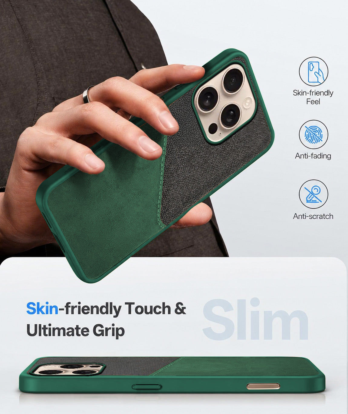 For Apple iPhone 16 Pro Back Cover Case (Dual PU Leather Stitch | Professional Minimalist | Soft and Flexible)