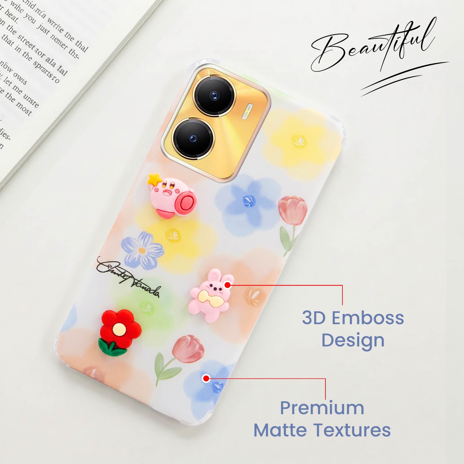 For Vivo Y56 5G Back Cover Case (3D Cute Cartoons | Hard Back Side Soft | Matte Premium Finish | HD Printing)