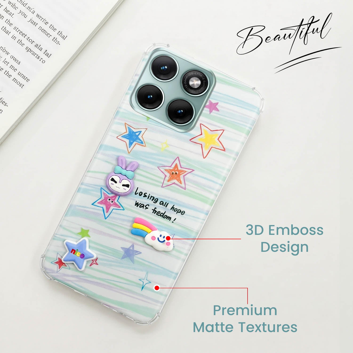 For Motorola Moto Edge 70 Fusion Back Cover Case (3D Cute Cartoons | Hard Back Side Soft | Matte Premium Finish | HD Printing)