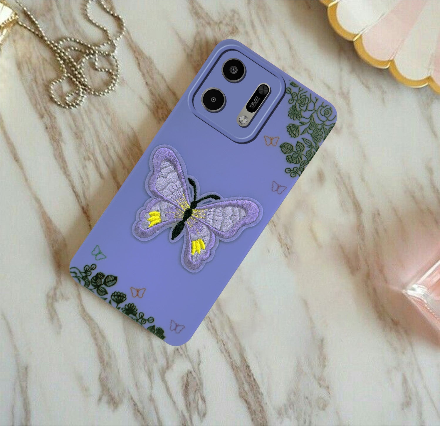 For Lava Virat V1 5G Back Cover Case (Soft Butterfly Embroidery | Women Teen Girls | Camera Protection| Matte Silicone)
