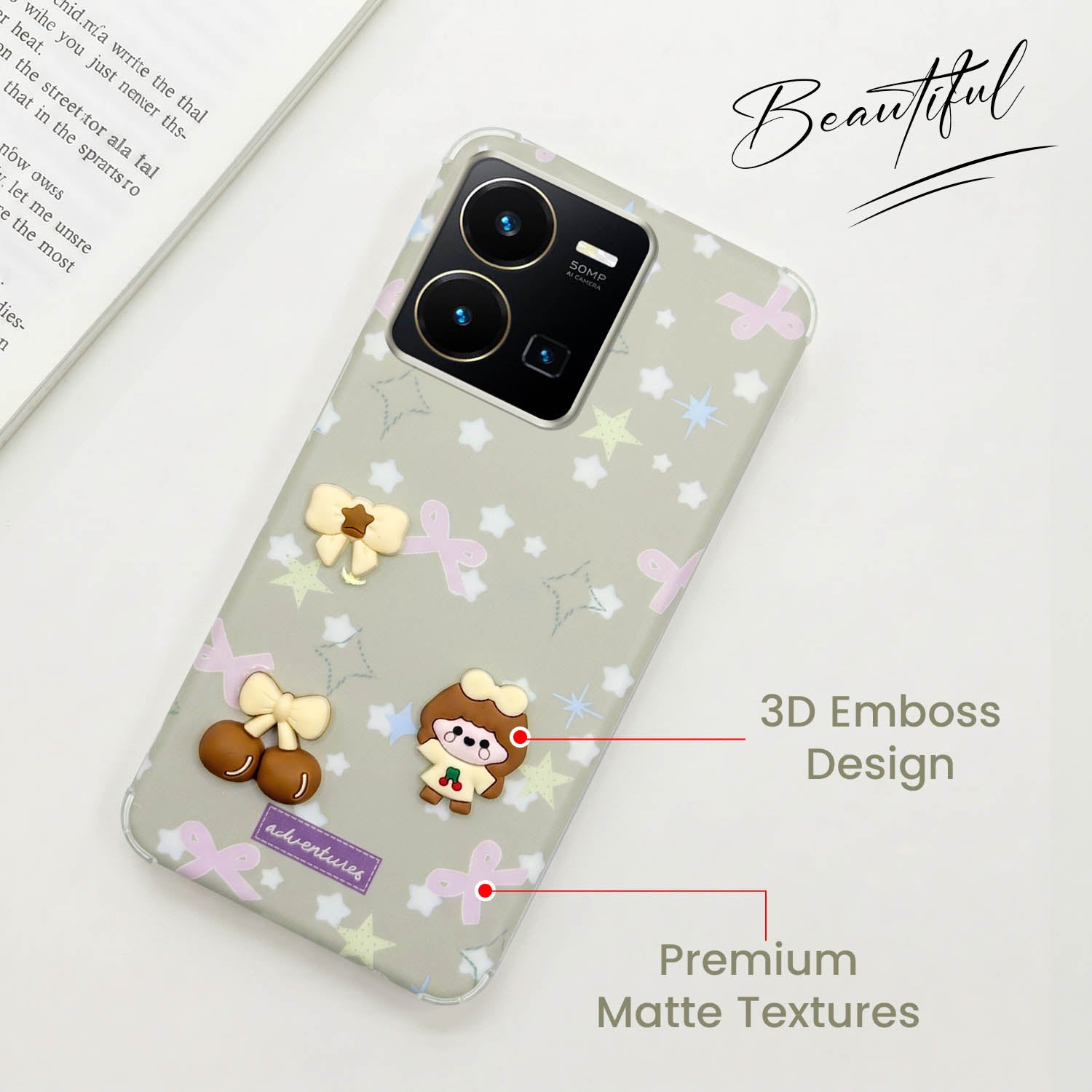 For Vivo Y35 Back Cover Case (3D Cute Cartoons | Hard Back Side Soft | Matte Premium Finish | HD Printing)