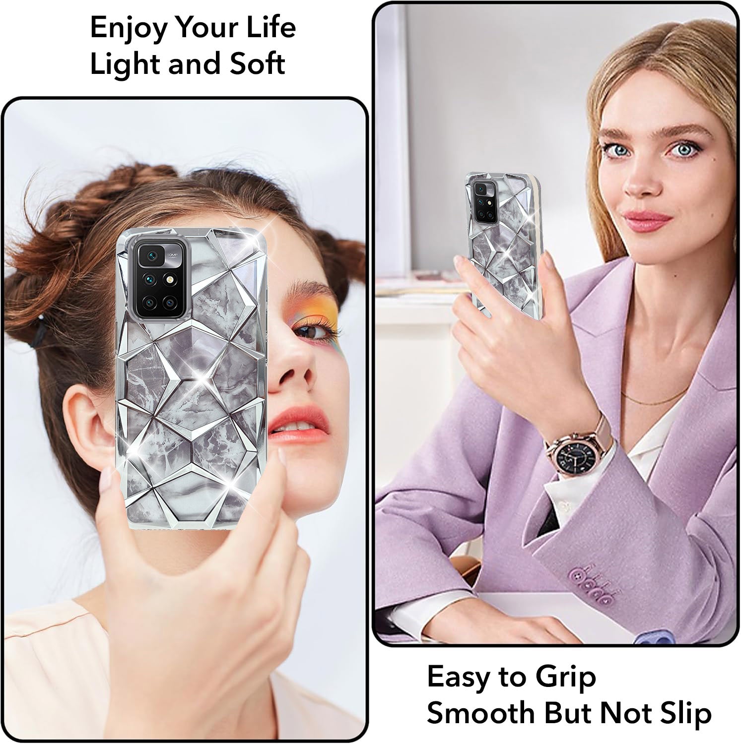 For Xiaomi Mi Redmi 10 Prime Back Cover Case (Dual Design Glitter Sparkle and Detachable Diamond Print Case | Soft and Flexible)