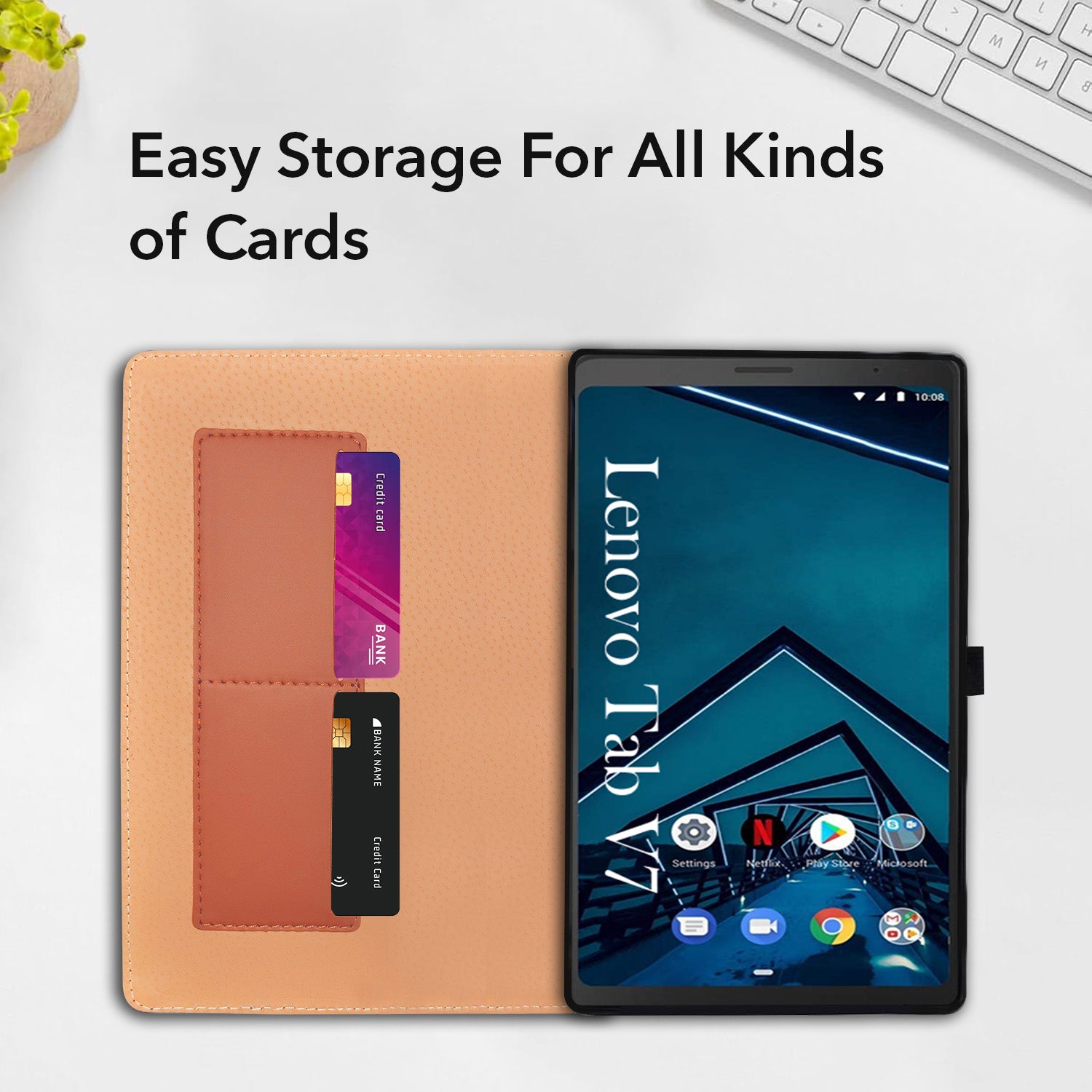 For Lenovo Tab V7 6.95 Inch PB-6505M/6505MC Flip Cover Folio Cover (PU Leather | Multi-Angle Smart Stand | Card Storage Slots | Silicone Back Pouch)