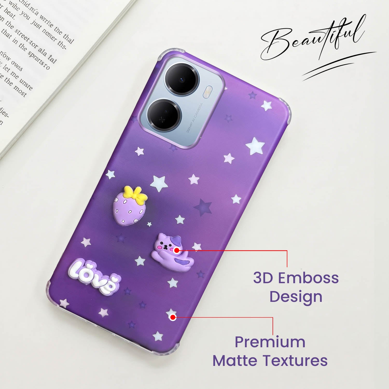 For Redmi 15A 5G Back Cover Case (3D Cute Cartoons | Hard Back Side Soft | Matte Premium Finish | HD Printing)