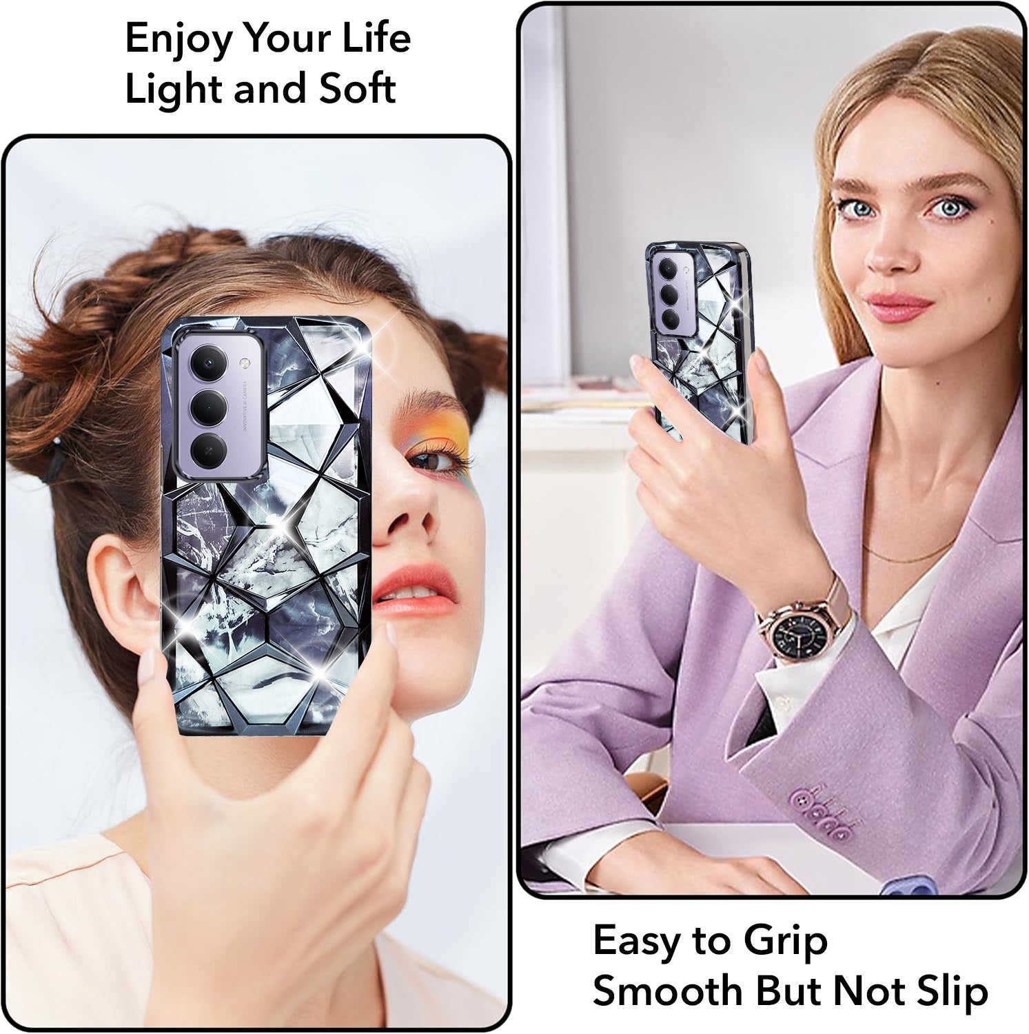 For Redmi 15 Back Cover Case 3D Silicone Compatible (Dual Design Glitter Sparkle and Detachable Diamond Print Case | Soft and Flexible)
