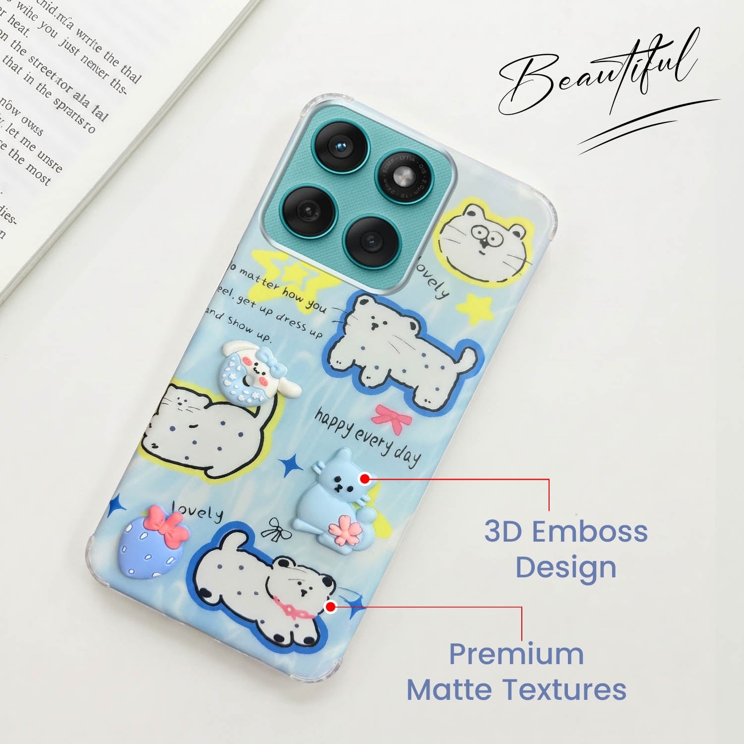 For Motorola Moto Edge 60 Fusion Back Cover Case (3D Cute Cartoons | Hard Back Side Soft | Matte Premium Finish | HD Printing)