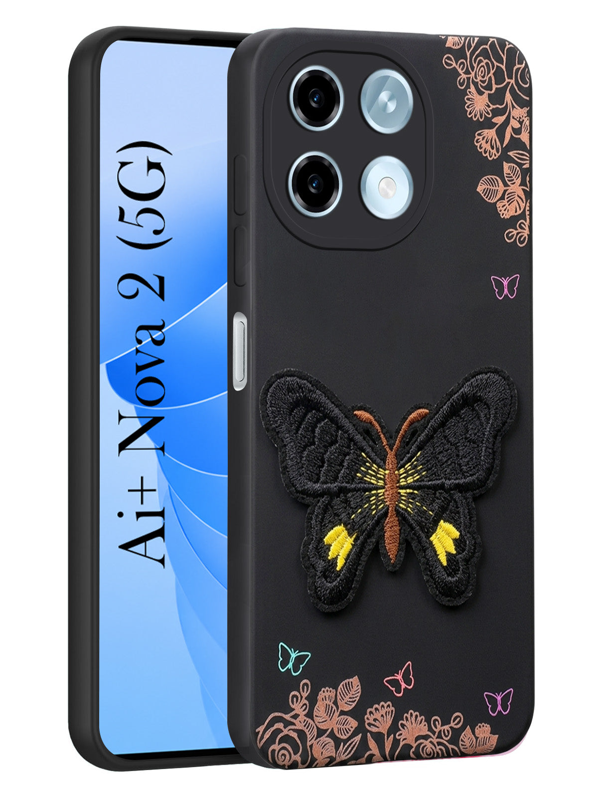 For Ai+ Nova 2 5G Back Cover Case (Soft Butterfly Embroidery | Women Teen Girls | Camera Protection| Matte Silicone)