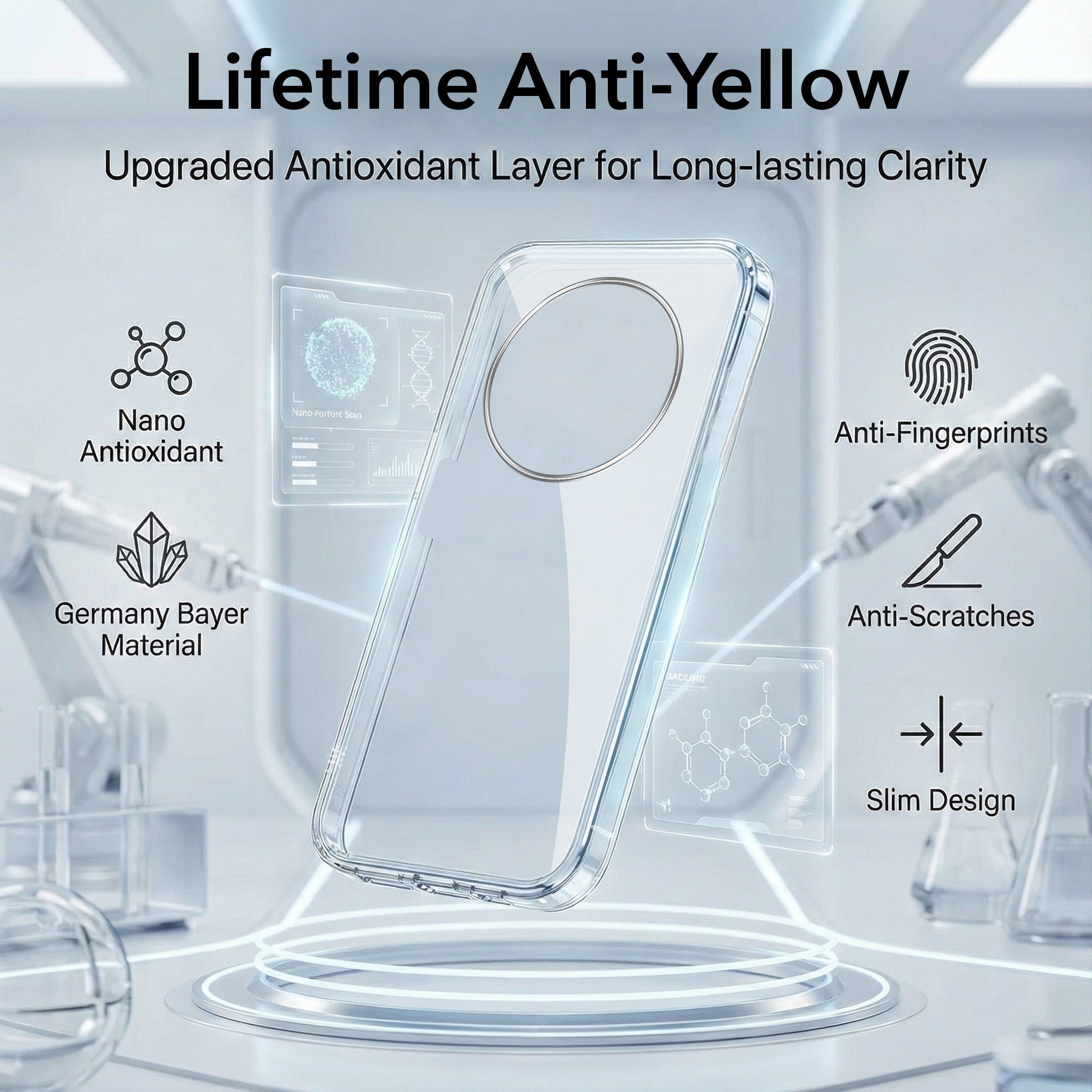For Redmi A4 5G | Xiaomi Redmi 14C Combo with Back Cover and 9H Tempered Glass (Lifetime Anti-Yellow | Sleek Hard Crystal | Oleophobic Coating Screen Glass)