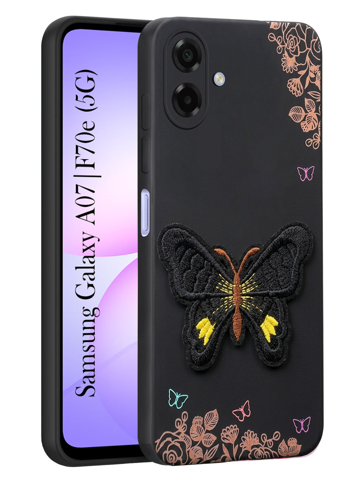 For Samsung Galaxy A07 5G | F70e 5G Back Cover Case (Soft Butterfly Embroidery | Women Teen Girls | Camera Protection| Matte Silicone)