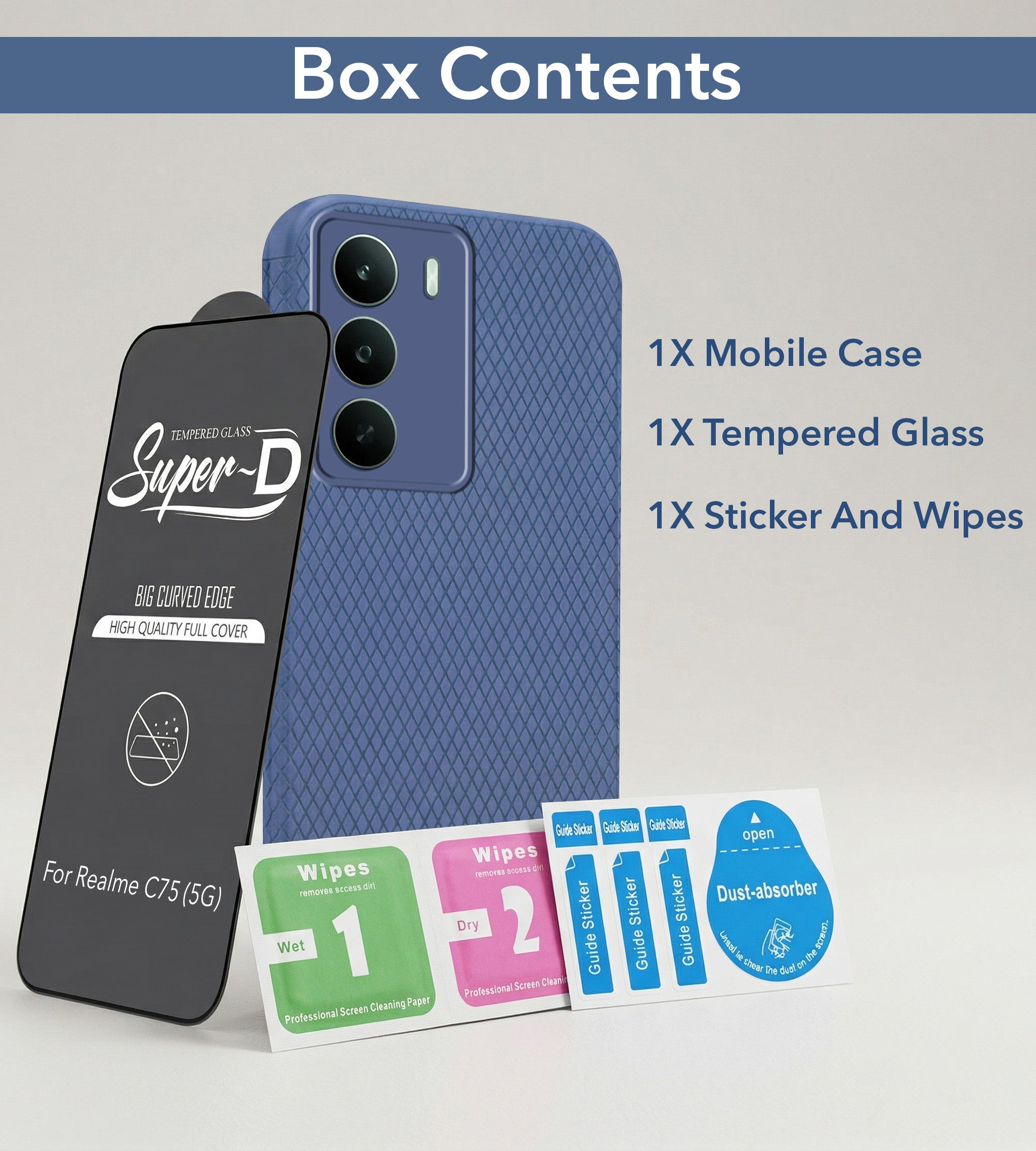 For Realme C75 5G Combo with Back Cover and 9H Tempered Glass (Liquid Silicone | Camera Protection | Oleophobic Coating Screen Glass)