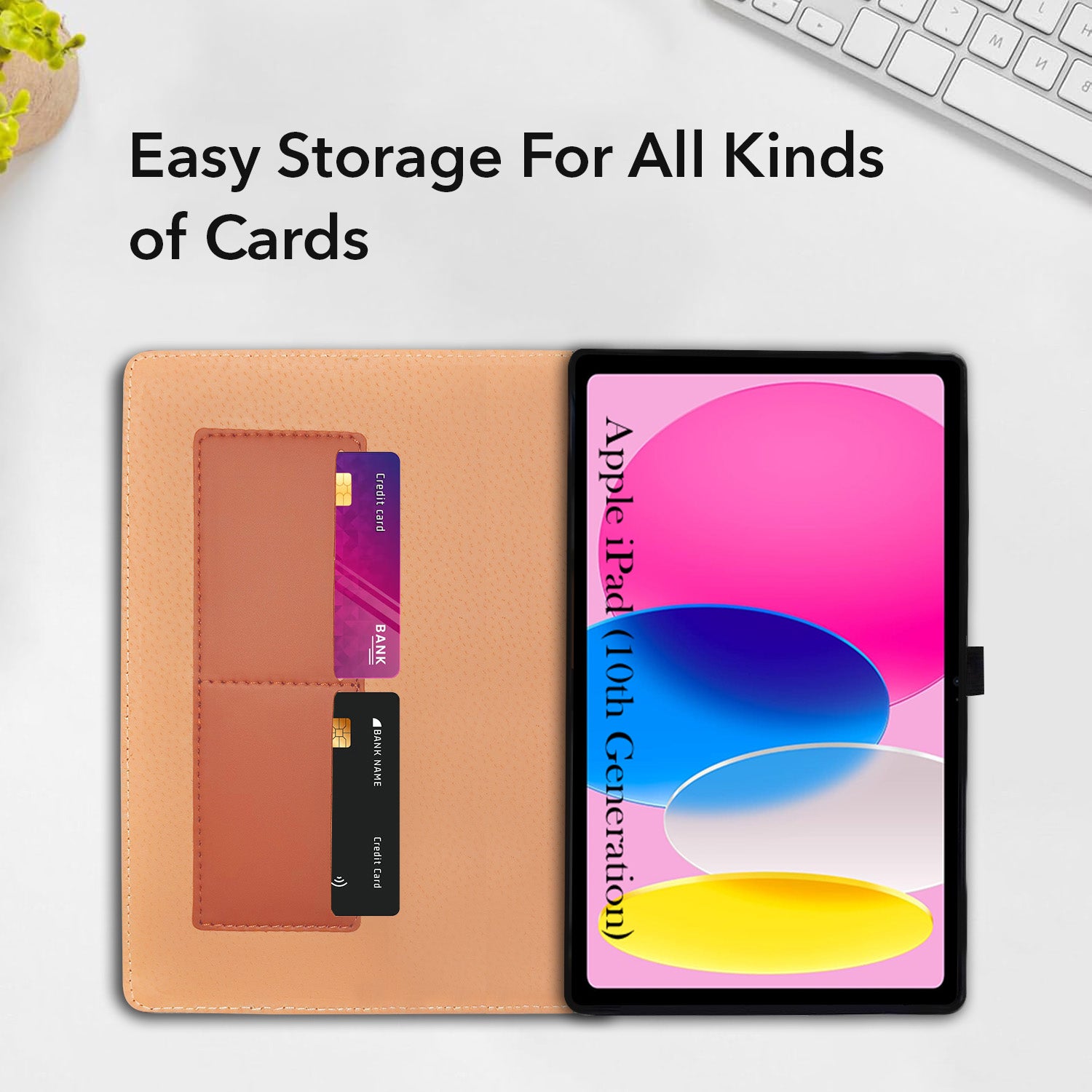 For Apple iPad  Flip Cover Folio Cover (10th Generation) 10.9 Inch A3162/A2757/A2777/A2696/iPad13/18/iPad13/19 (PU Leather | Multi-Angle Smart Stand | Card Storage Slots | Silicone Back Pouch)