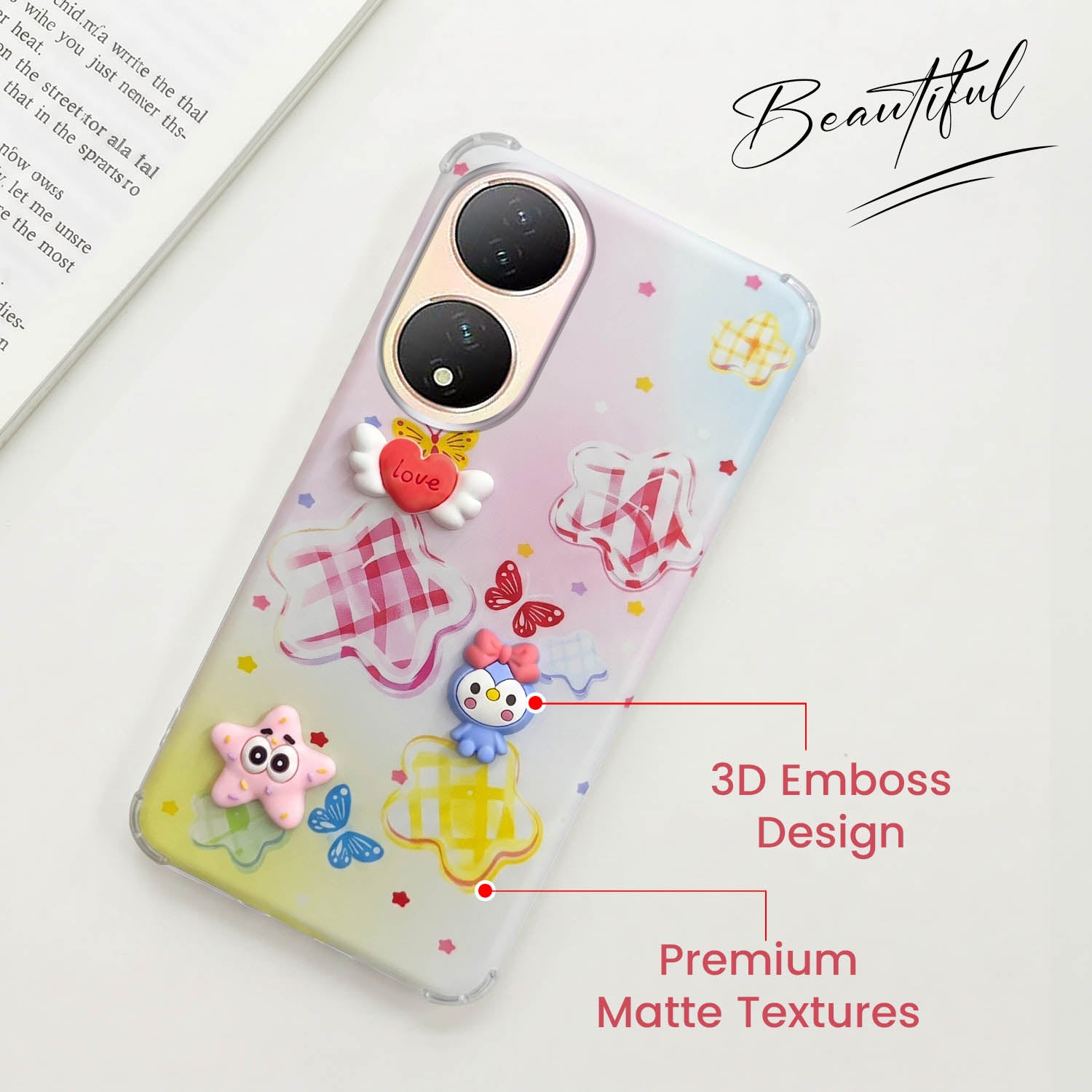 For Vivo Y100 Back Cover Case (3D Cute Cartoons | Hard Back Side Soft | Matte Premium Finish | HD Printing)