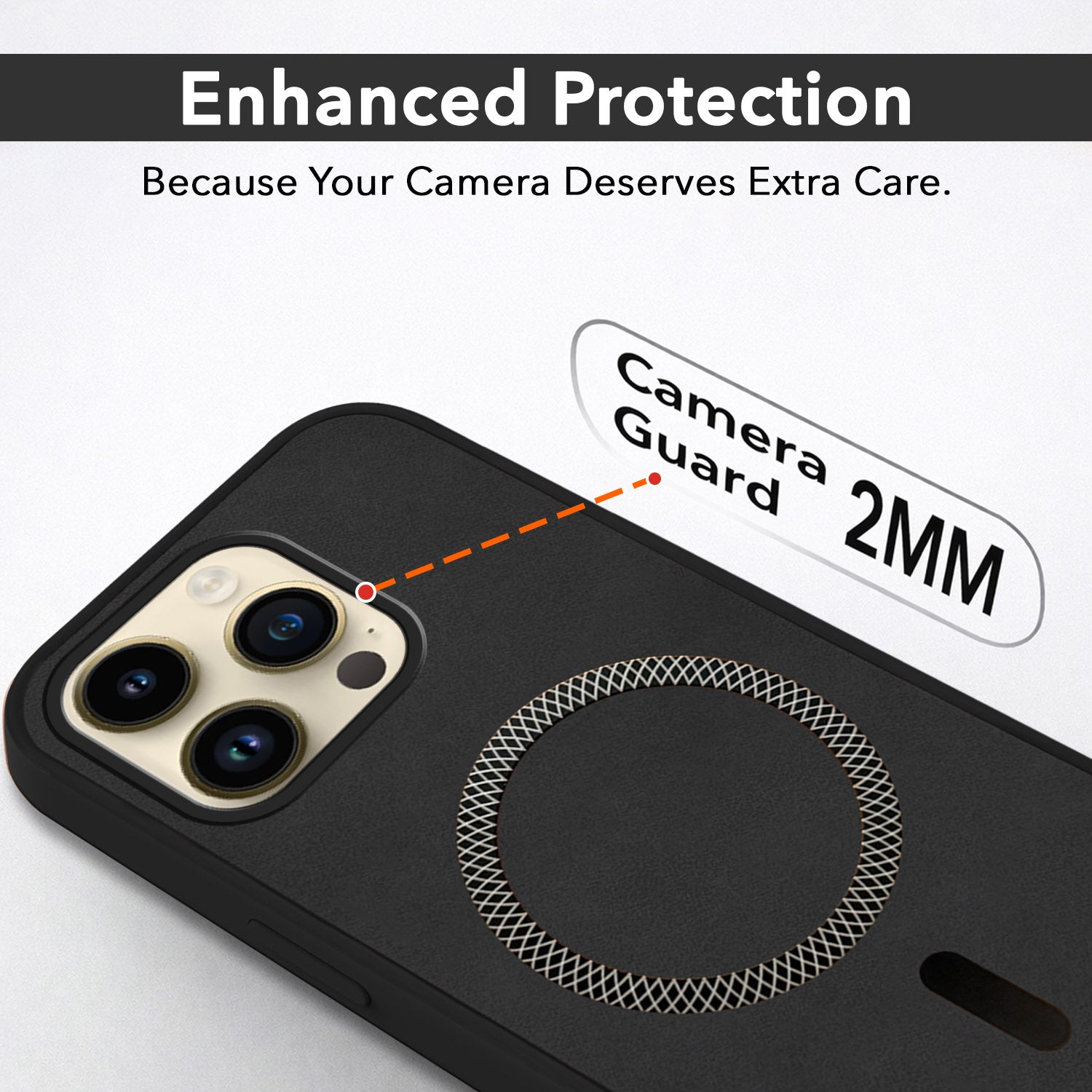 For Apple iPhone 14 Pro Max Back Cover Case Leather Finish(MagSafe Compatible Wireless Charging | Soft Touch | Camera Bump Protection)