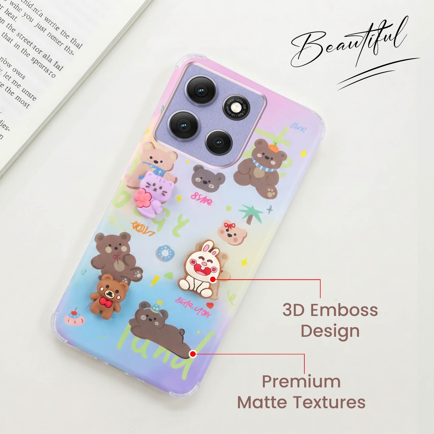 For Motorola Moto G86 Power Back Cover Case (3D Cute Cartoons | Hard Back Side Soft | Matte Premium Finish | HD Printing)