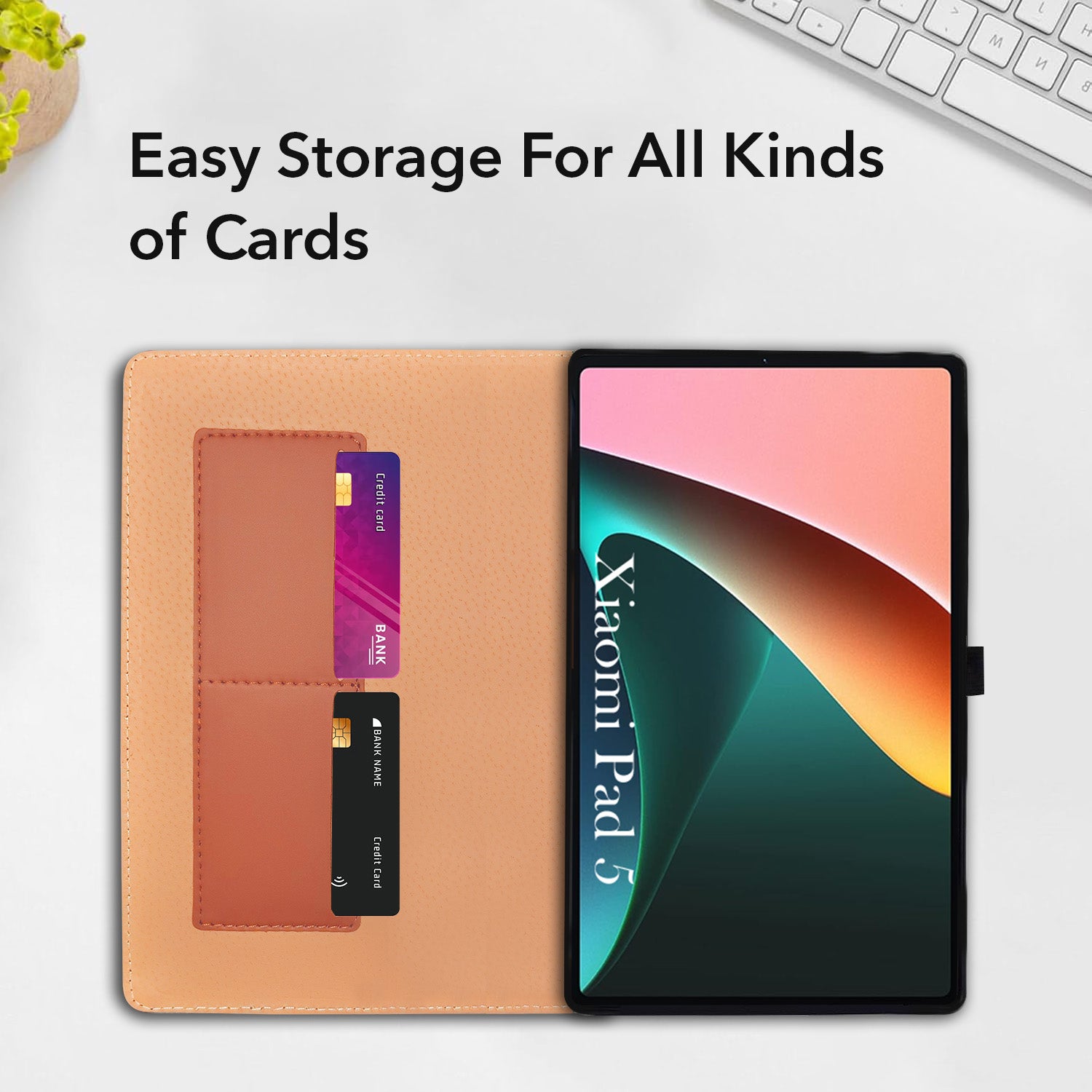 For Xiaomi Pad 5 11 Inch 21051182G/21051182C Flip Cover Folio Cover (PU Leather | Multi-Angle Smart Stand | Card Storage Slots | Silicone Back Pouch)