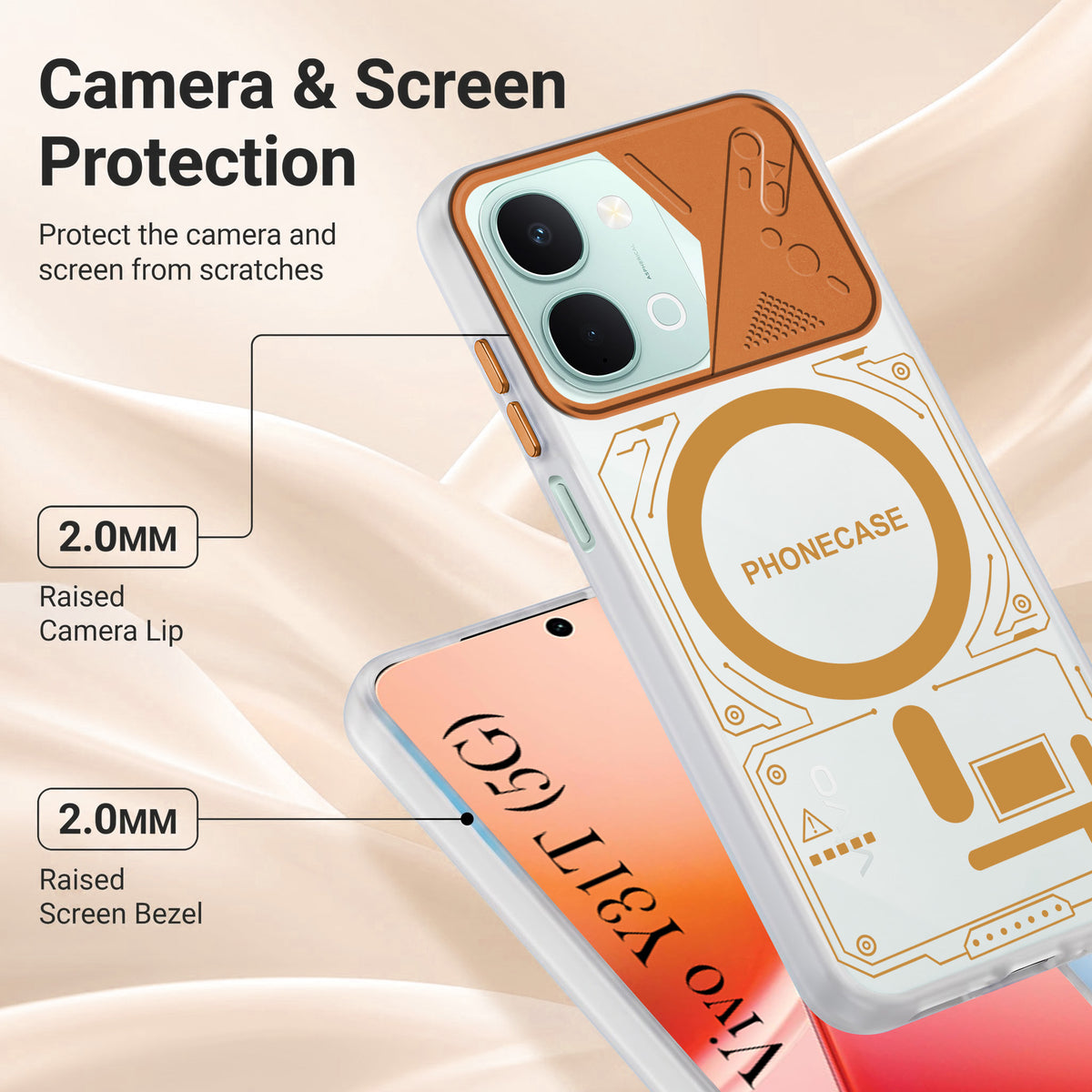 For Vivo Y31T 5G Metallic Back Cover Case (Metallic Camera Protection & Buttons | Translucent Milky Shade | Hard Polycarbonate)