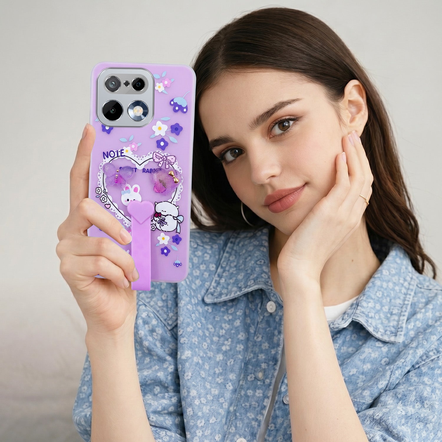 For Realme 16 Pro Back Cover Case (3D Cute Heart Strap Holder | Camera Protection | Designer Girls Print)