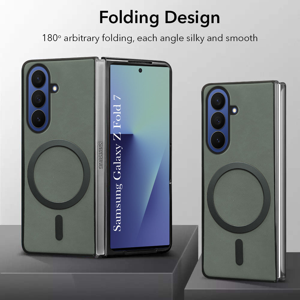 For Samsung Galaxy Z Fold 7 Back Cover Case Leather Finish (MagSafe Wireless Charging Compatible | Inside Microfiber Cloth)