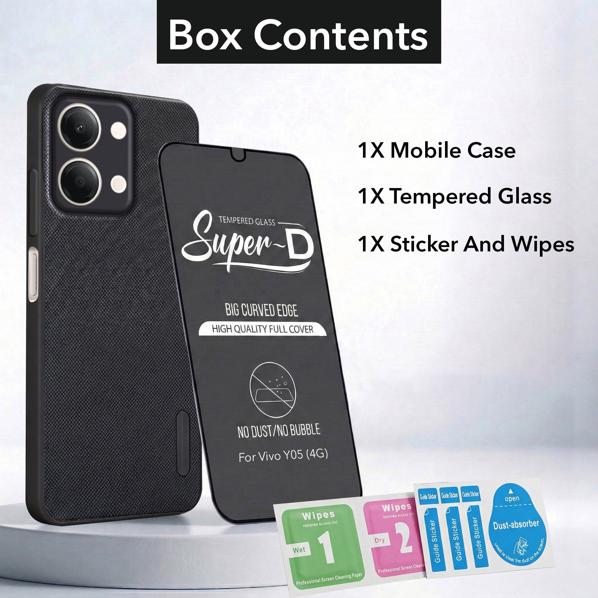 For Vivo Y05 4G Combo (Textured Grip Design | Micro-Fiber Cloth Inside | Oleophobic Coating Screen Glass)