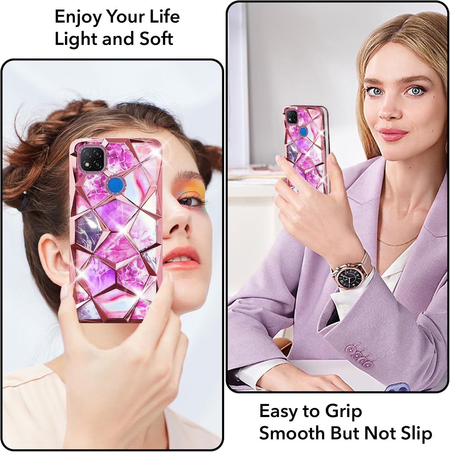 For Redmi 9C Back Cover Case (Dual Design Glitter Sparkle and Detachable Diamond Print Case | Soft and Flexible)