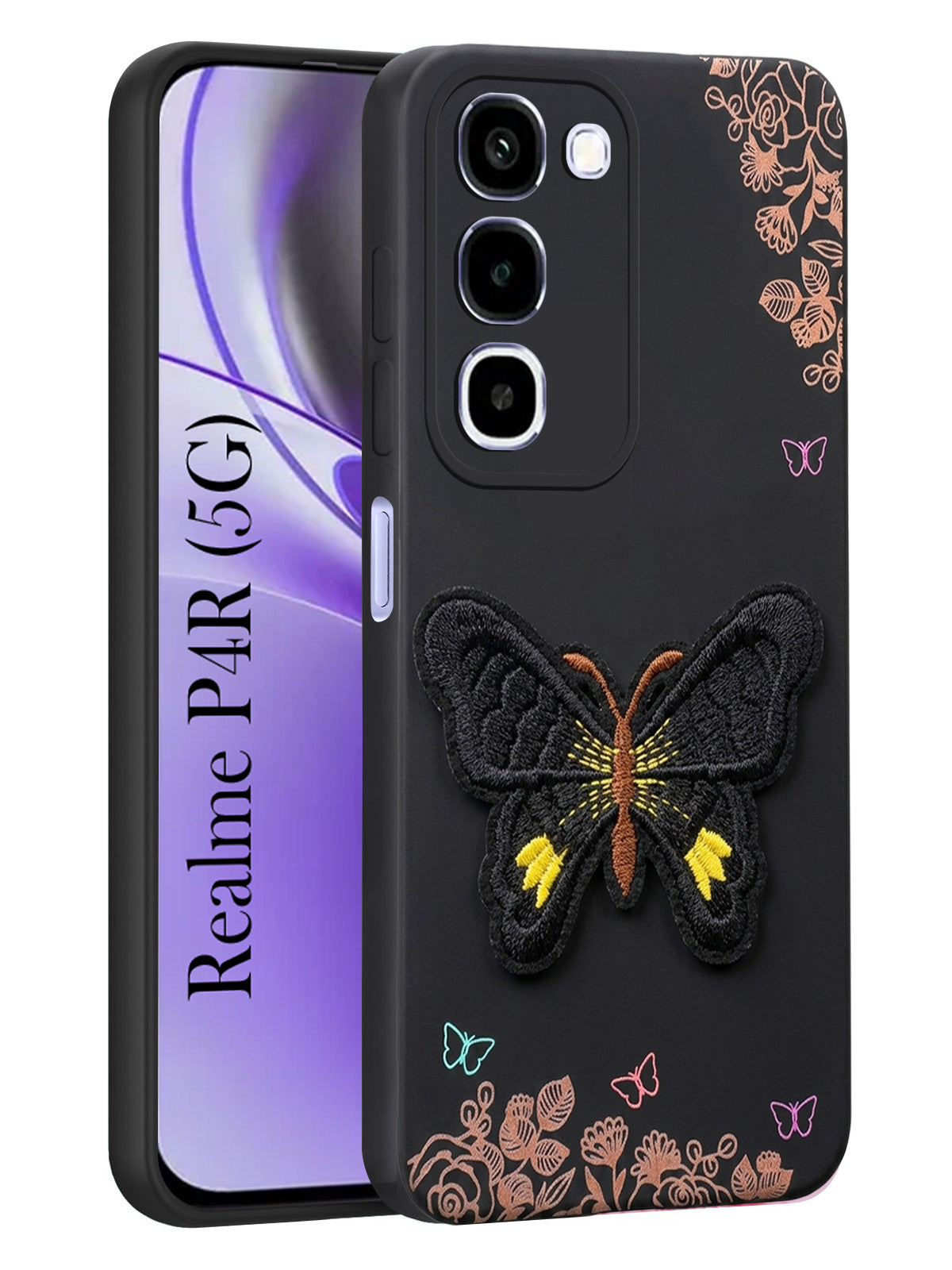 For Realme P4R 5G Back Cover Case (Soft Butterfly Embroidery | Women Teen Girls | Camera Protection| Matte Silicone)
