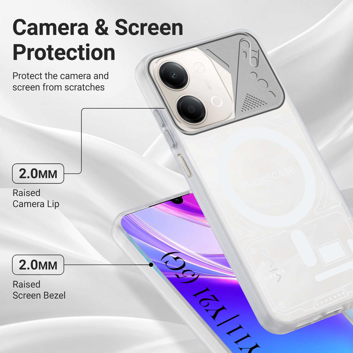 For Vivo Y11 | Vivo Y21 5G Metallic Back Cover Case (Metallic Camera Protection & Buttons | Translucent Milky Shade | Hard Polycarbonate)