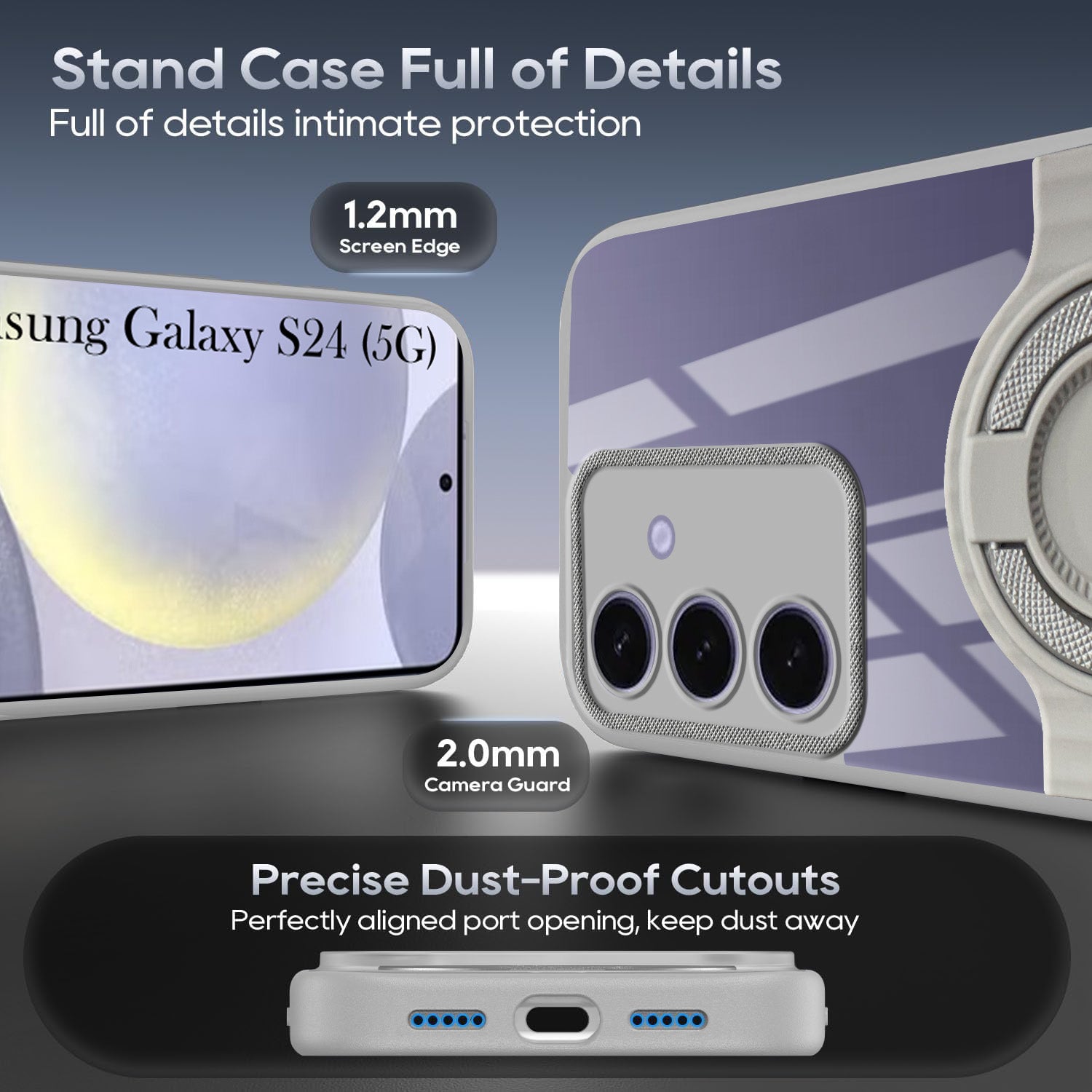For Samsung Galaxy S24 Back Cover Case with stand (Built-in Ring Holder Kickstand | Lifetime Anti Yellow | Camera Protection)