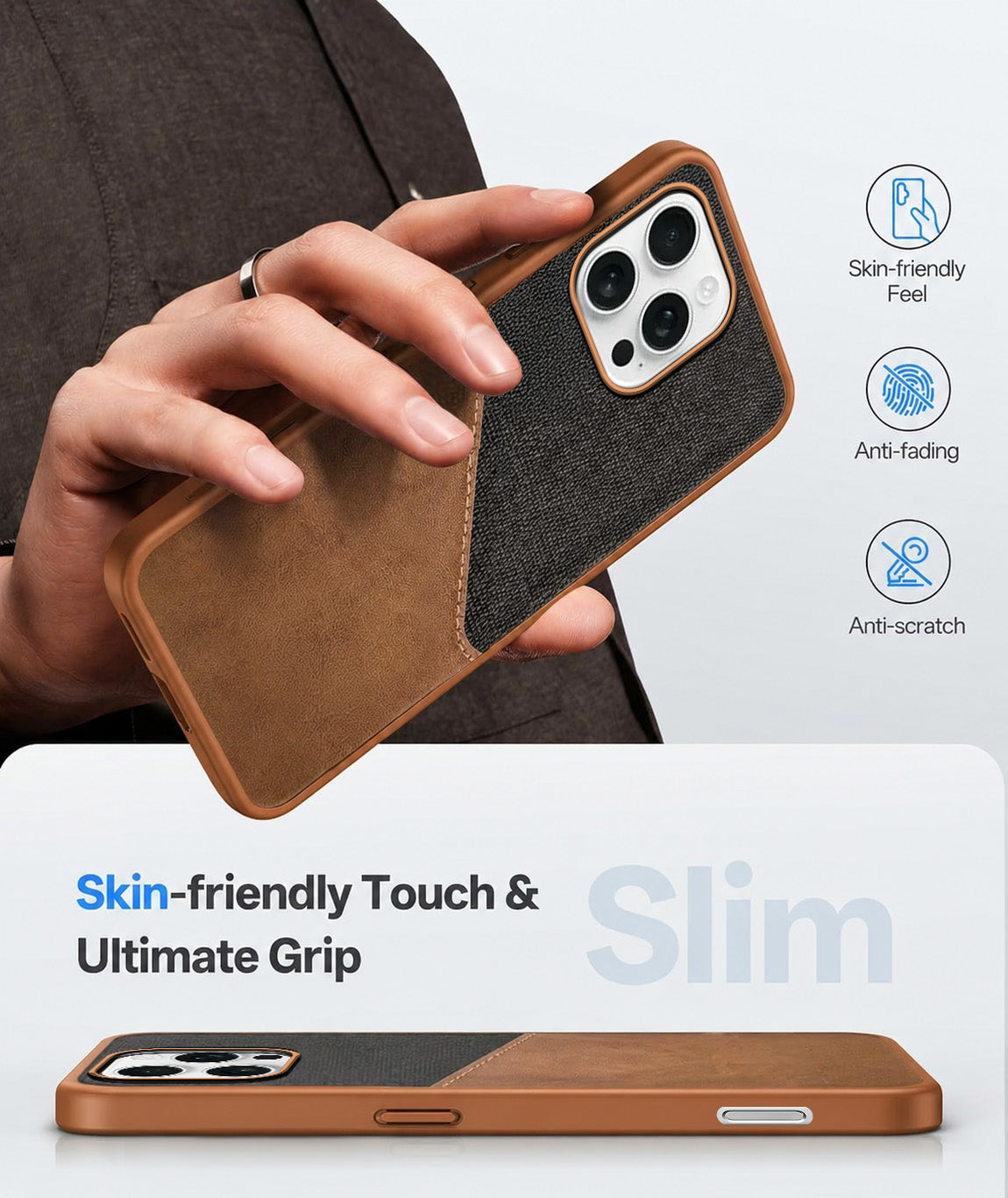 For Apple iPhone 16 Pro Max Back Cover Case (Dual PU Leather Stitch | Professional Minimalist | Soft and Flexible)