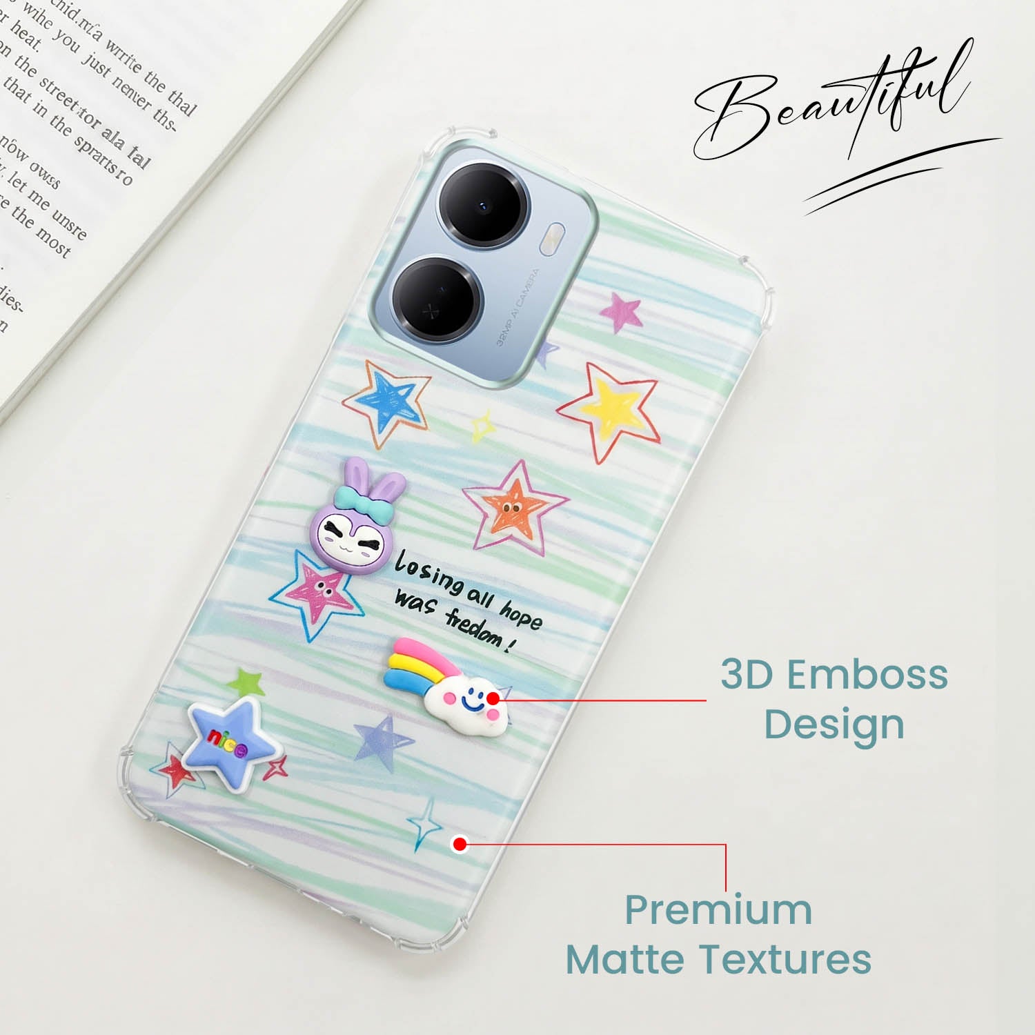 For Redmi 15A 5G Back Cover Case (3D Cute Cartoons | Hard Back Side Soft | Matte Premium Finish | HD Printing)