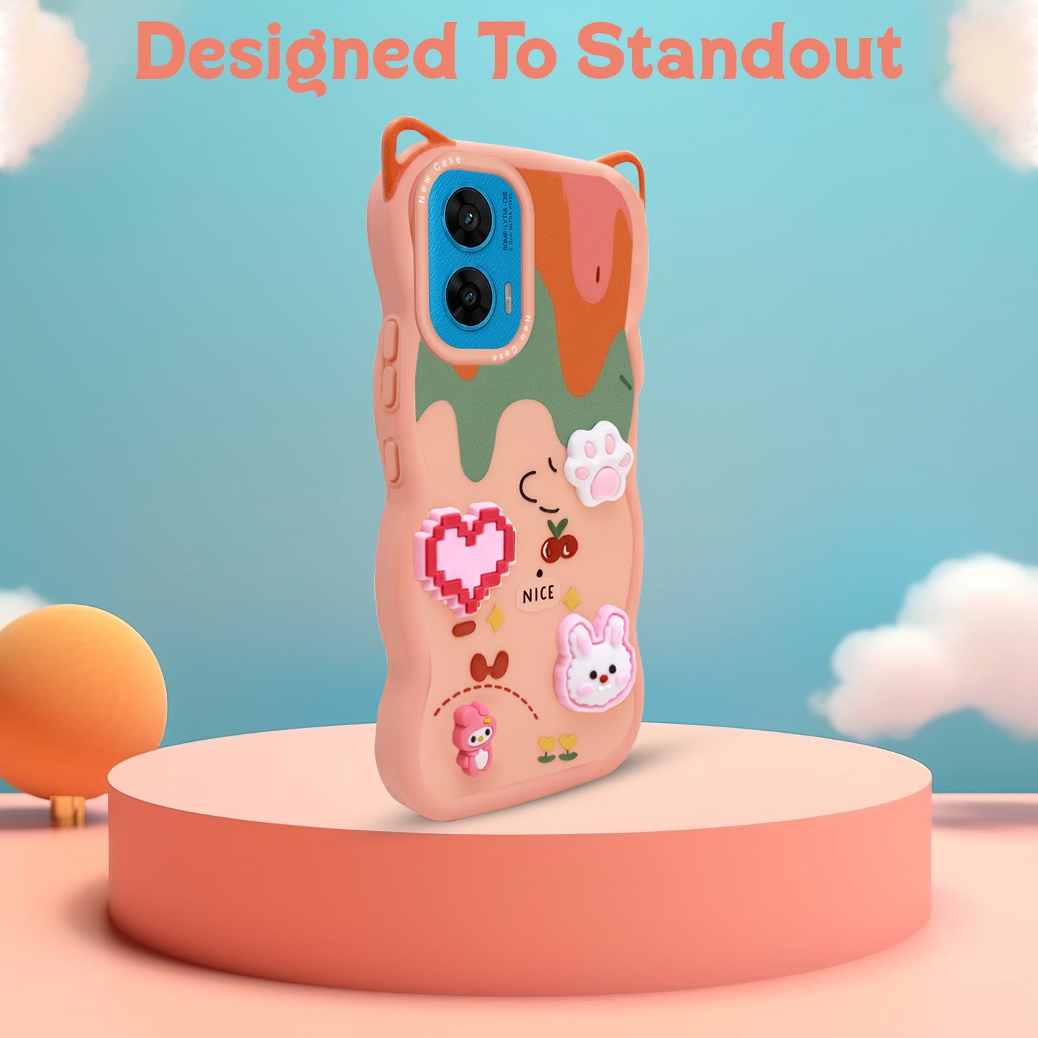 For Motorola Moto G96 Back Case Cover Strap (3D embossed Figures | Strap Holder | 360* Soft Cushion with Camera Bump)
