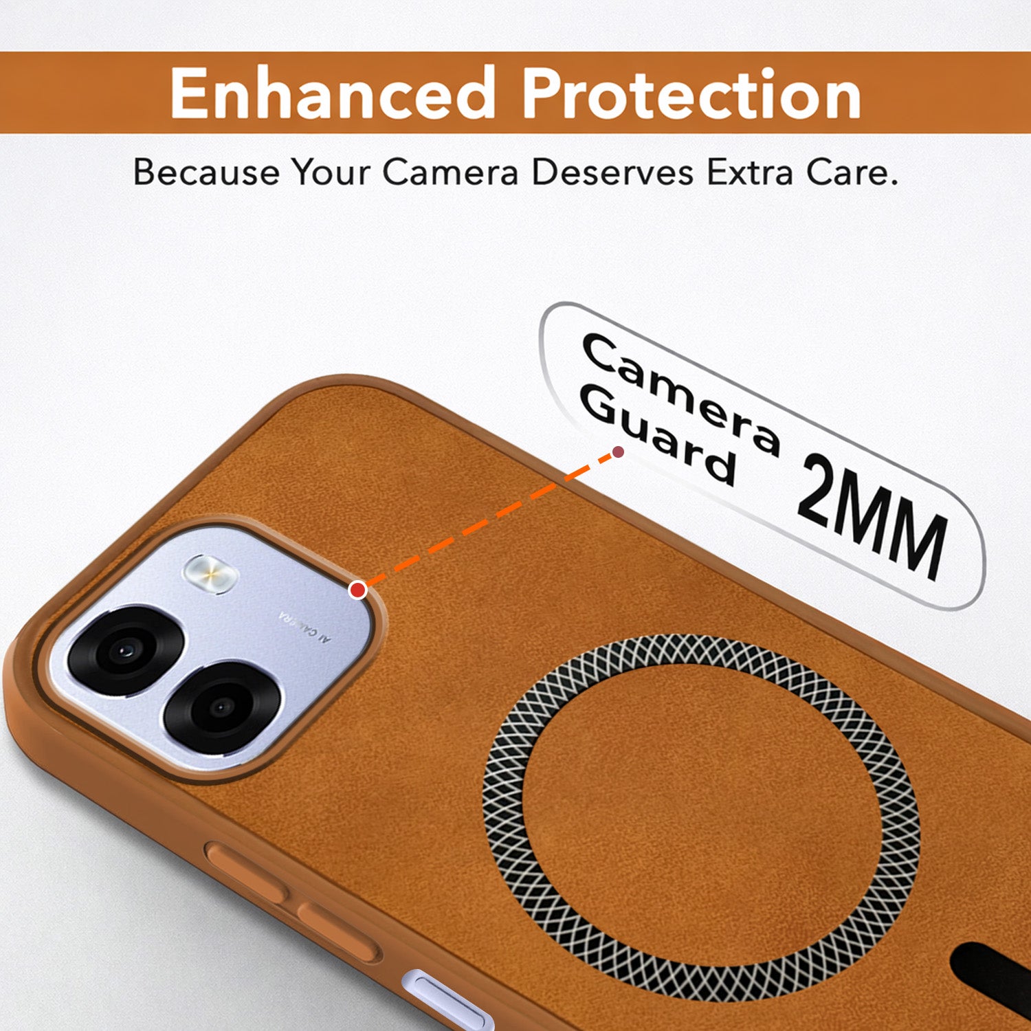 For Oppo A6 5G | Oppo K14 5G Back Cover Case Leather Finish (MagSafe Compatible Wireless Charging | Soft Touch | Camera Bump Protection)