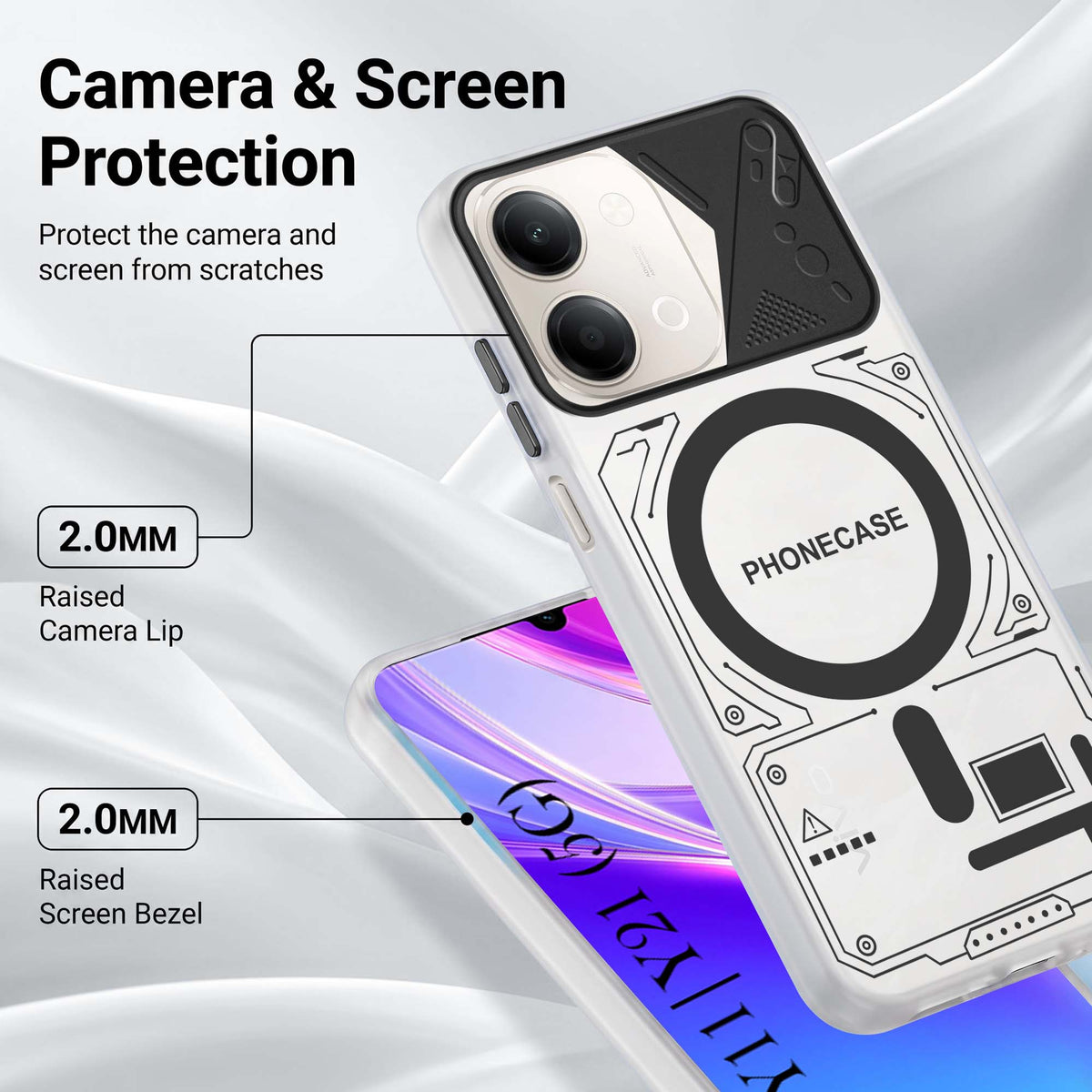 For Vivo Y11 | Vivo Y21 5G Metallic Back Cover Case (Metallic Camera Protection & Buttons | Translucent Milky Shade | Hard Polycarbonate)