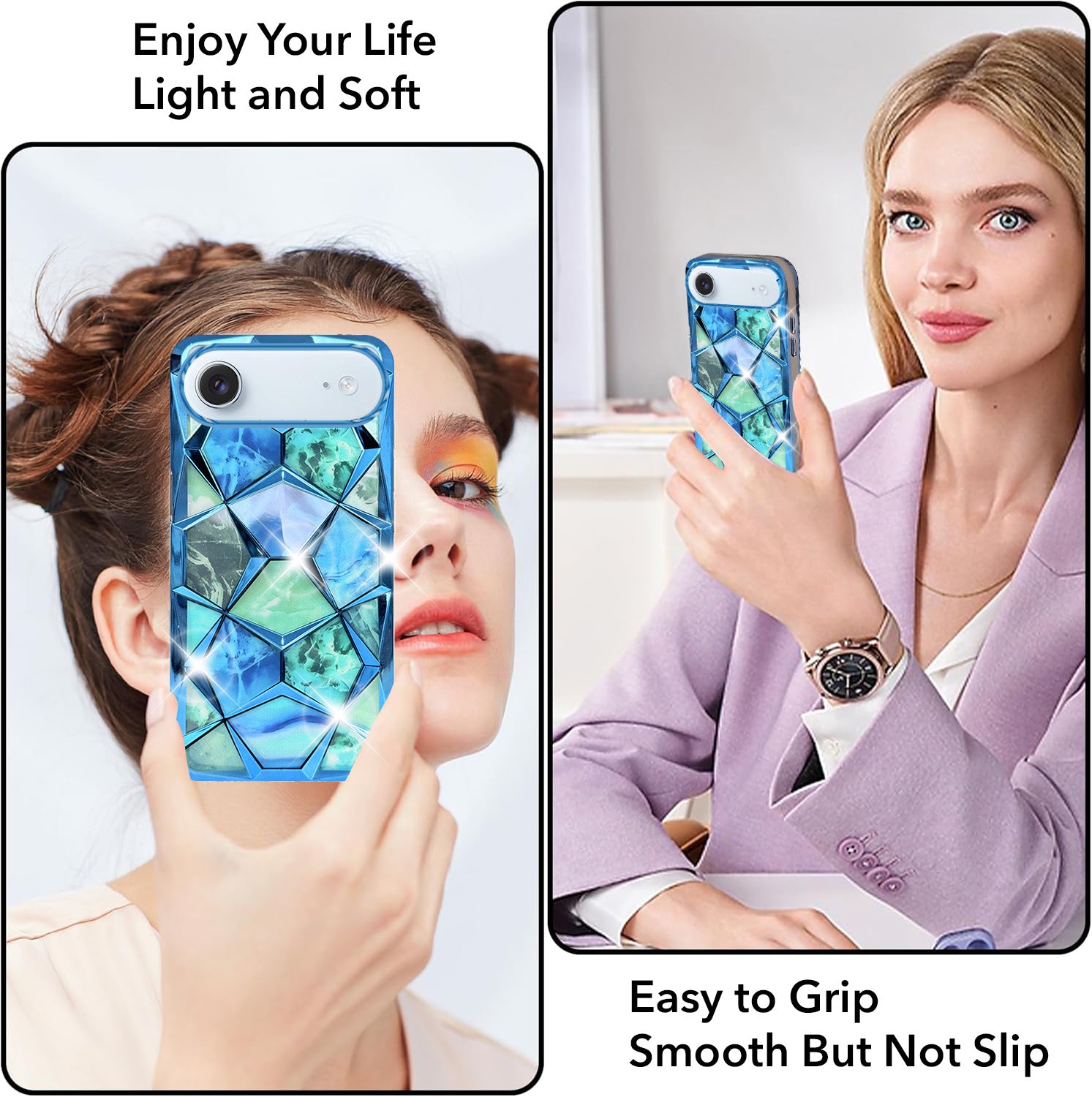 For Apple iPhone 17 Air Back Cover Case Compatible 3D Silicone (Dual Design Glitter Sparkle and Detachable Diamond Print Case | Soft and Flexible)