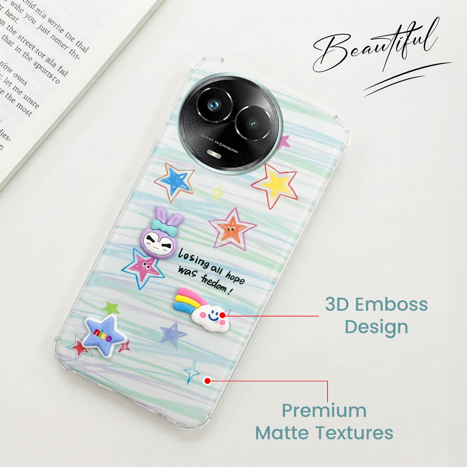 For Realme C67 Back Cover Case (3D Cute Cartoons | Hard Back Side Soft | Matte Premium Finish | HD Printing)