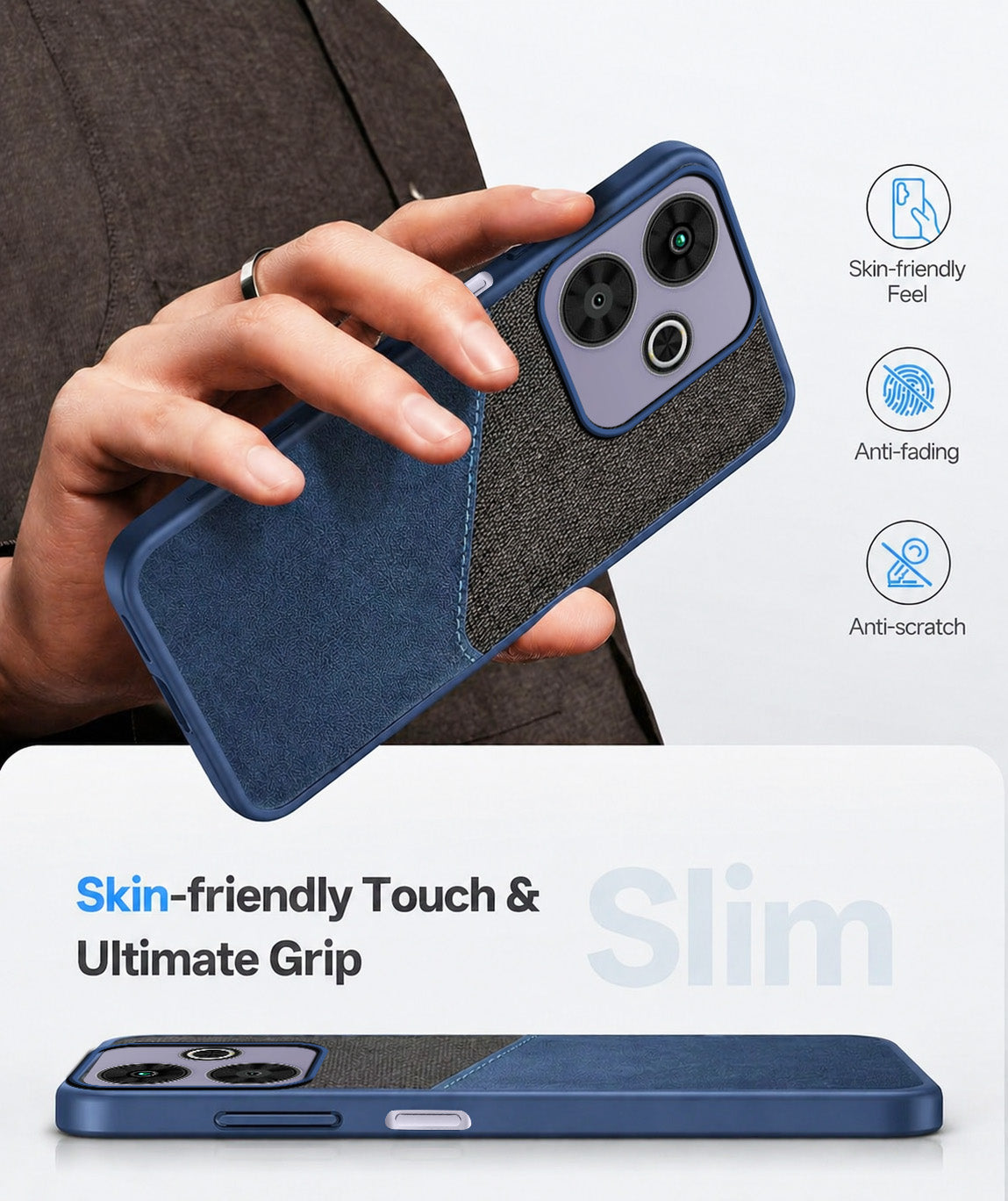 For Poco M6 Plus 5G Back Cover Case (Dual PU Leather Stitch | Professional Minimalist | Soft and Flexible)