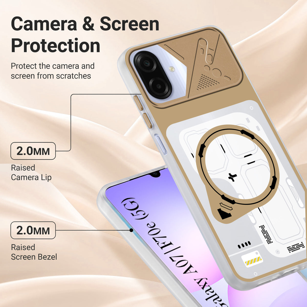 For Samsung Galaxy A07 5G | F70e 5G Metallic Back Cover Case (Metallic Camera Protection & Buttons | Translucent Milky Shade | Hard Polycarbonate)