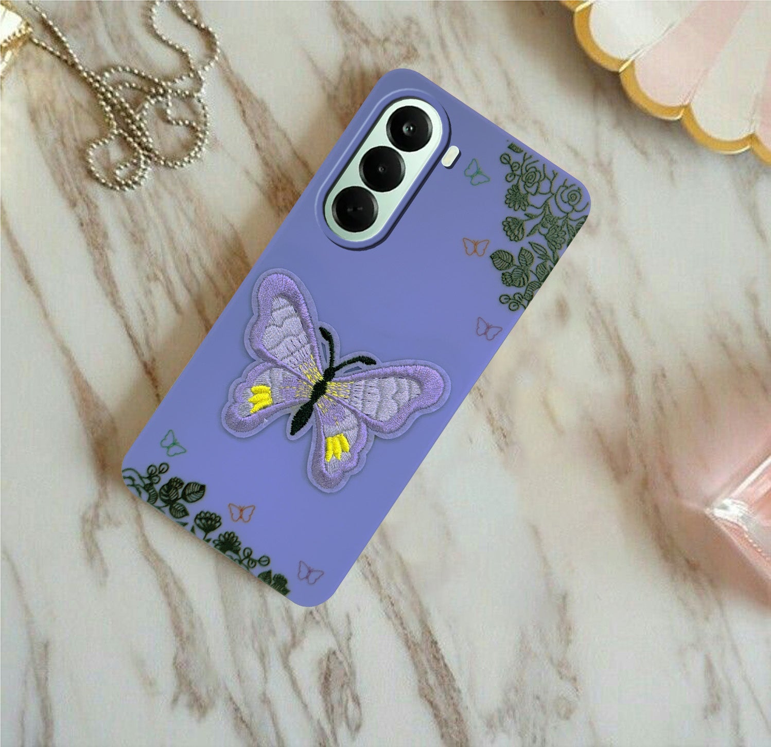For OnePlus Nord CE 6 Lite Back Cover Case (Soft Butterfly Embroidery | Women Teen Girls | Camera Protection| Matte Silicone)