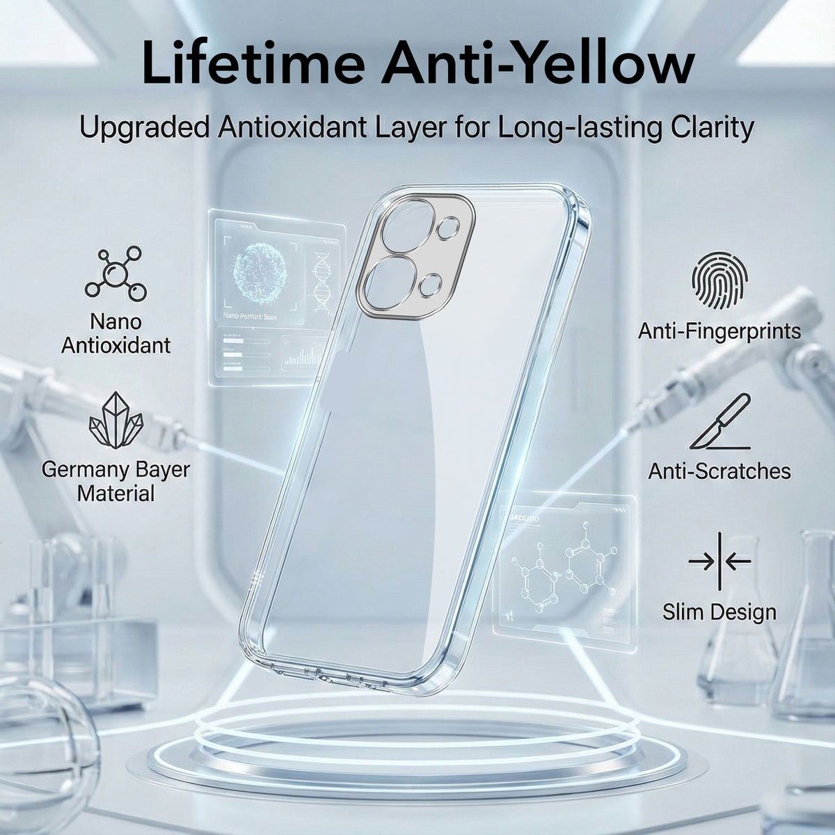 For Vivo Y31T 5G Combo with Back Cover and 9H Tempered Glass (Lifetime Anti-Yellow | Sleek Hard Crystal | Oleophobic Coating Screen Glass)